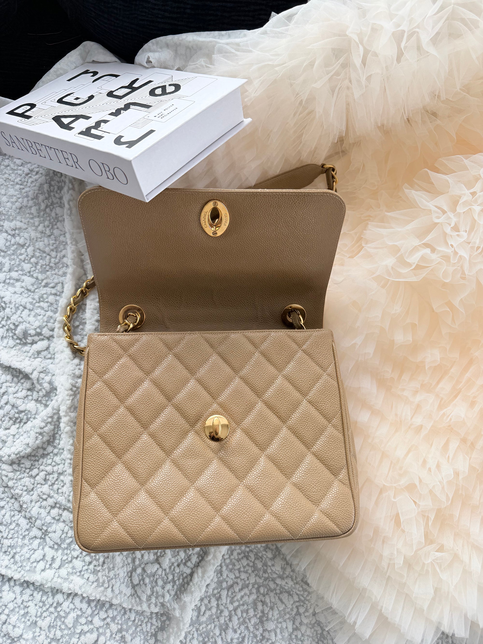 Chanel Victoria Beckham Inspired Caviar Leather Shoulder Bag with big CC Logo