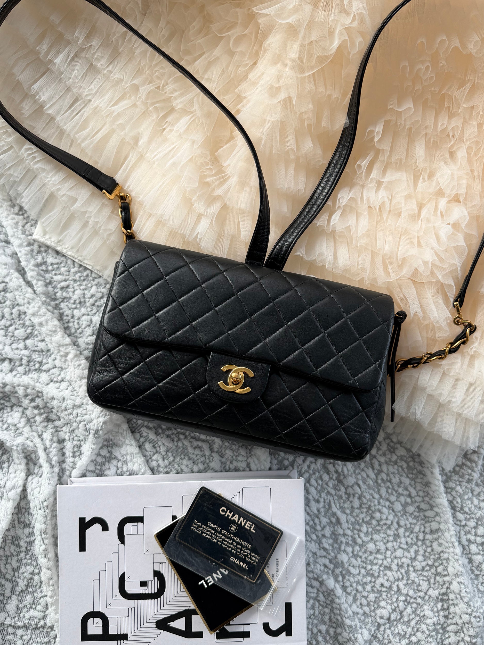 Chanel Vintage Black Gold CF Backpack (Jennie Style)