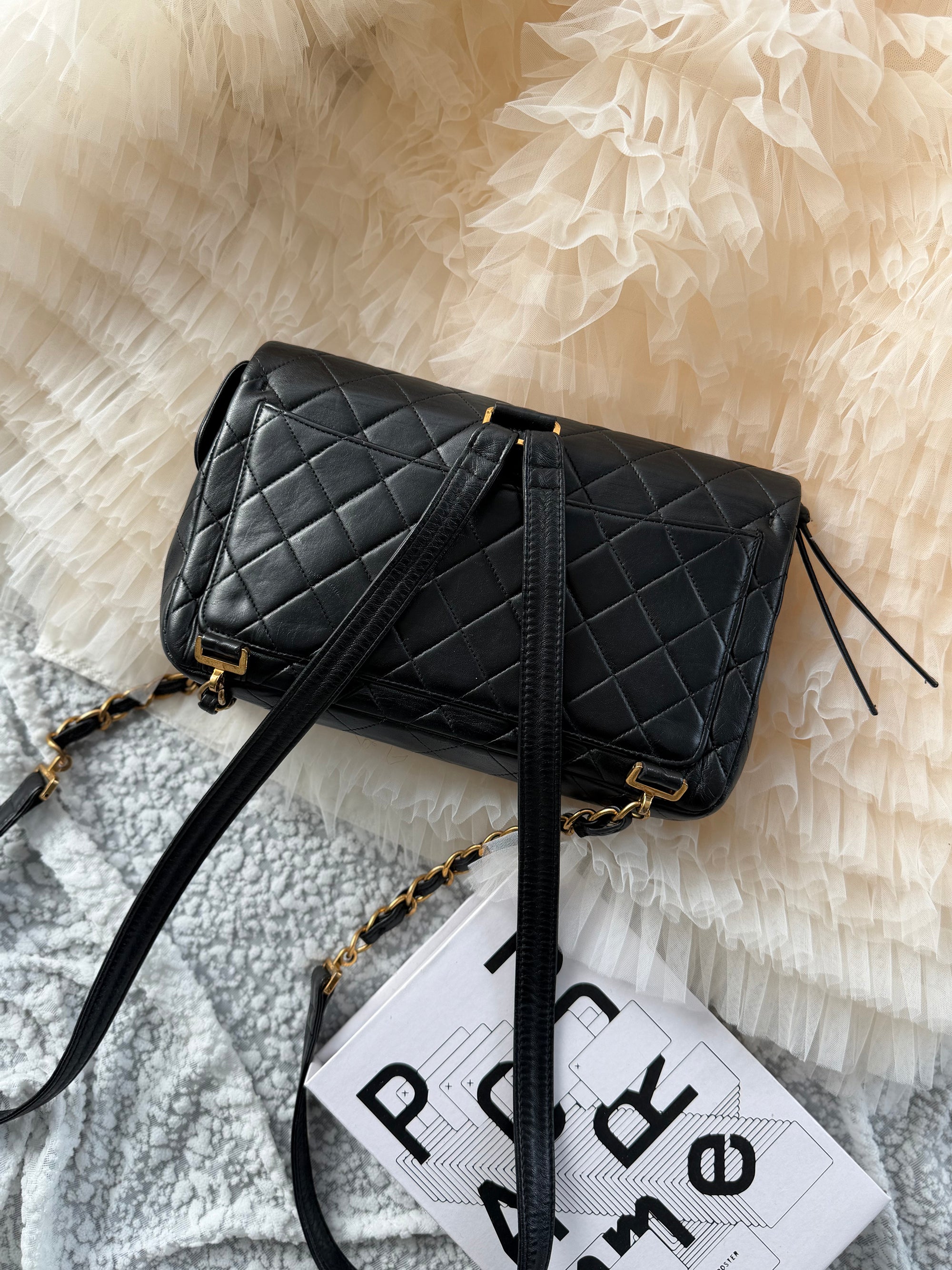 Chanel Vintage Black Gold CF Backpack (Jennie Style)