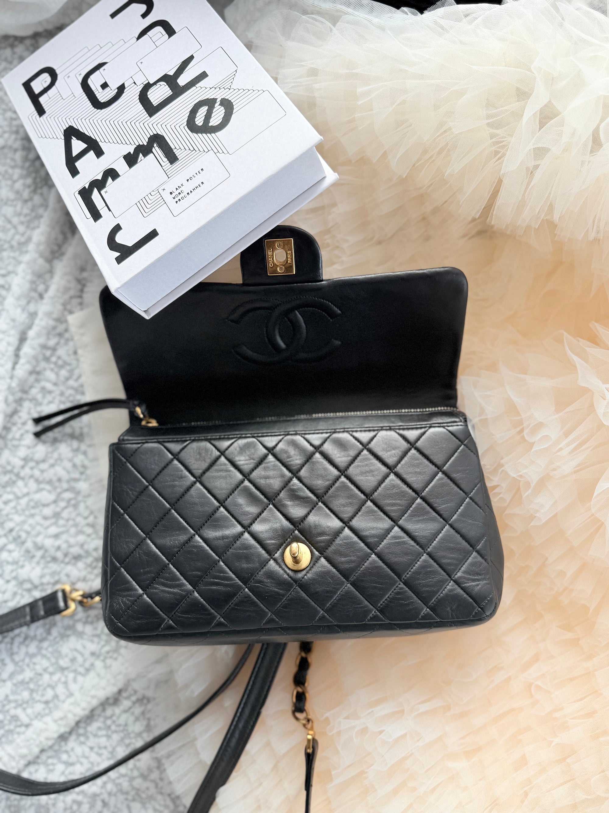 Chanel Vintage Black Gold CF Backpack (Jennie Style)