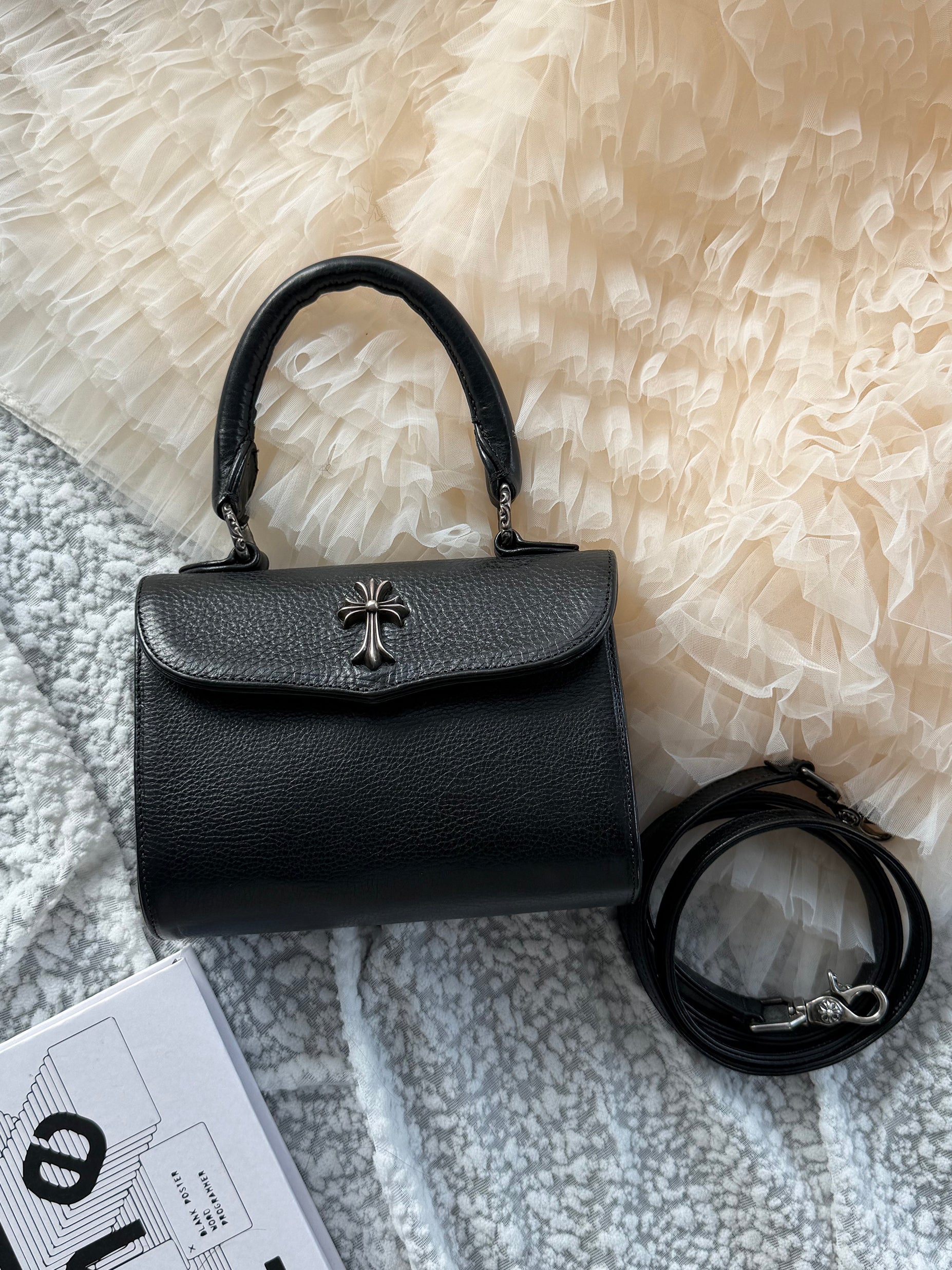 Chrome Hearts Silver cross-embellished black shoulder kelly bag