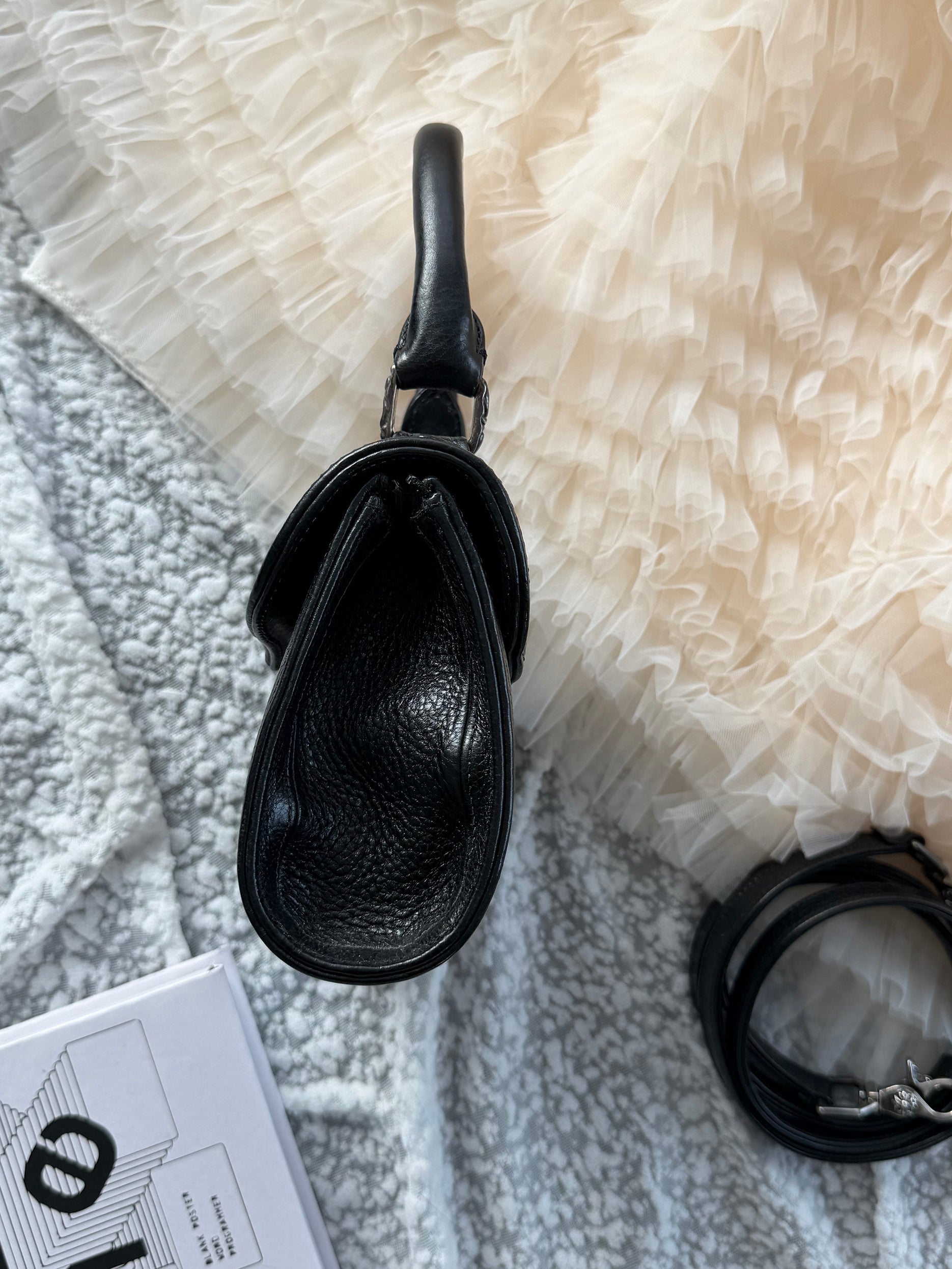 Chrome Hearts Silver cross-embellished black shoulder kelly bag