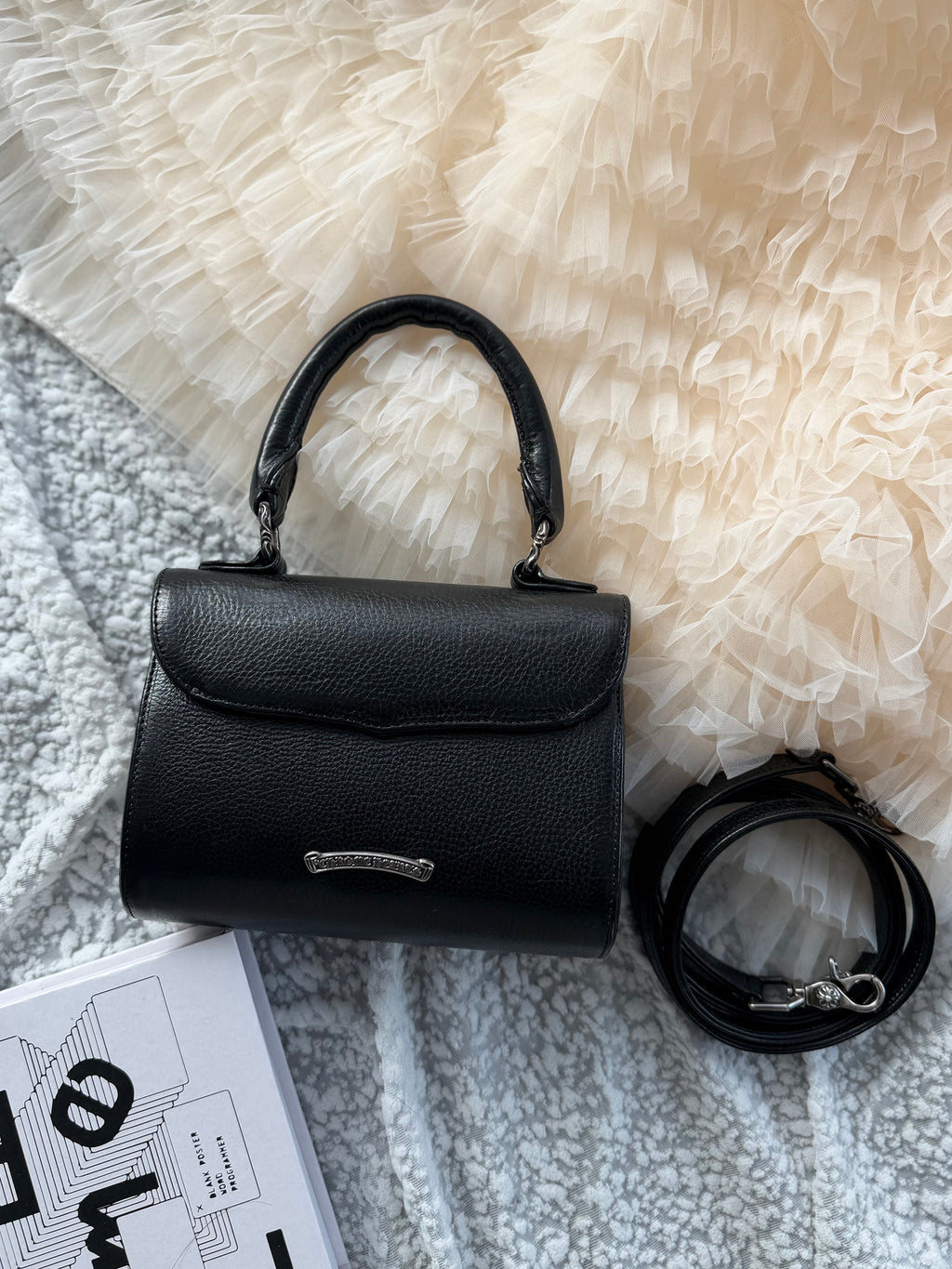 Chrome Hearts Silver cross-embellished black shoulder kelly bag