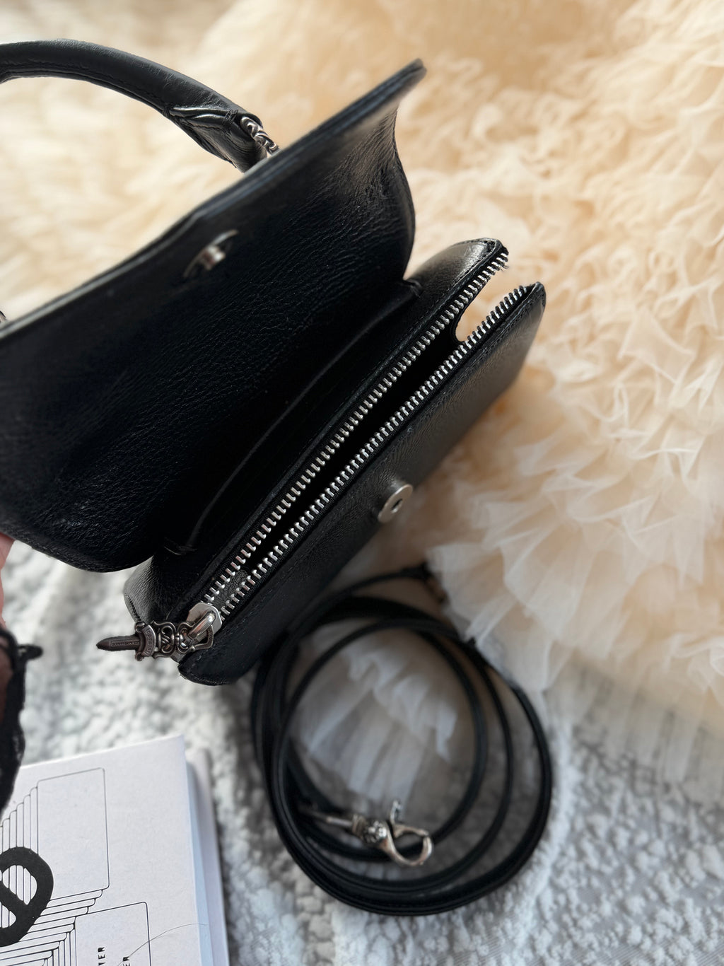 Chrome Hearts Silver cross-embellished black shoulder kelly bag