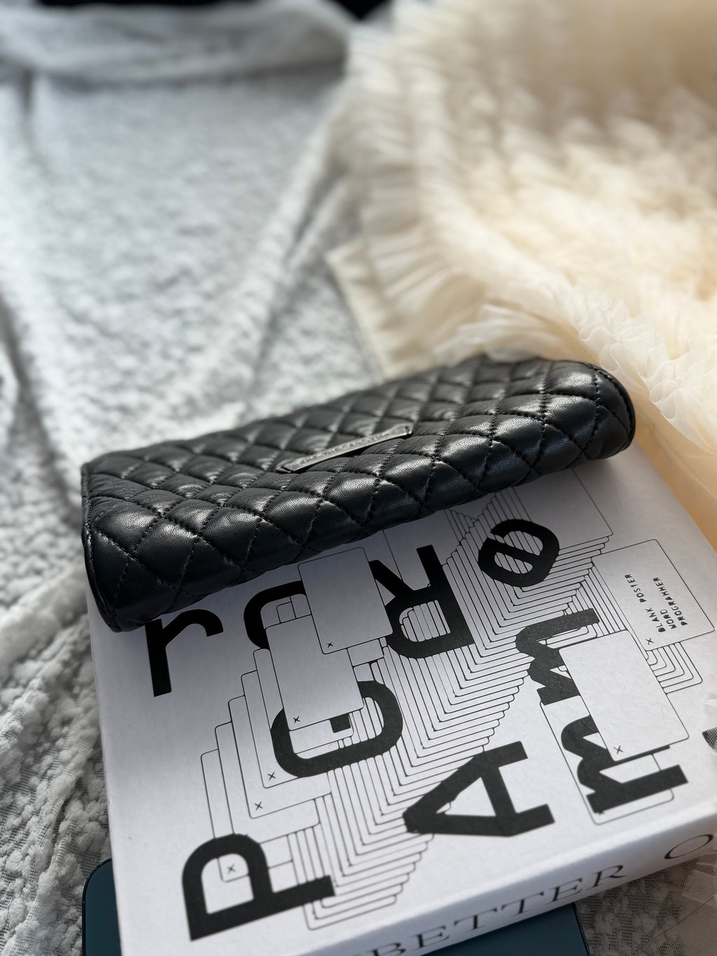 Chrome Hearts Quilted Flap Clutch Bag in Black & Silver Cowhide