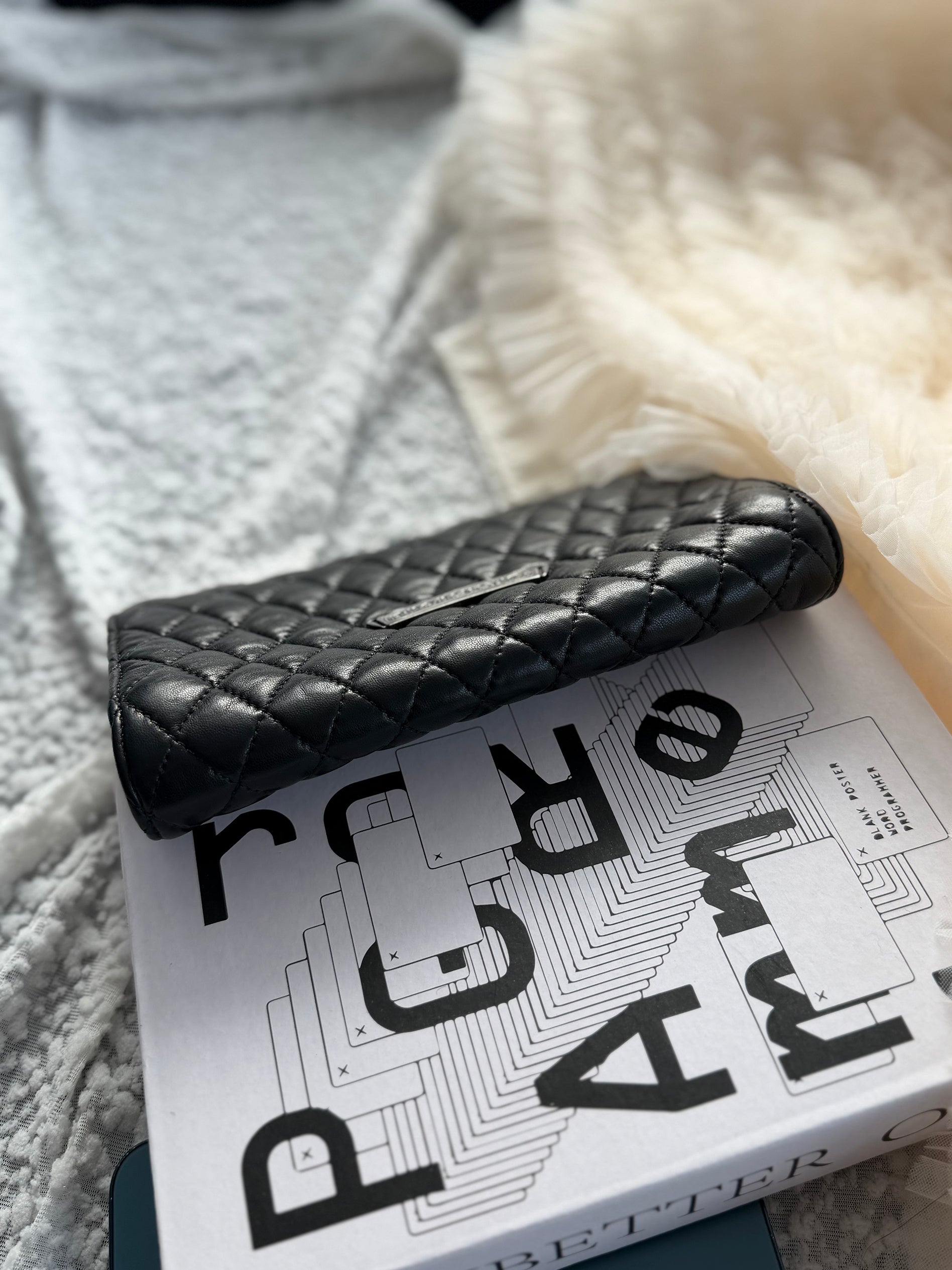 Chrome Hearts Quilted Flap Clutch Bag in Black & Silver Cowhide