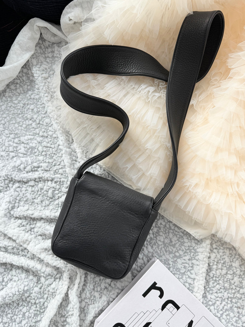 Chrome Hearts Black Silver Cowhide Tofu Shoulder Bag with Wide Strap