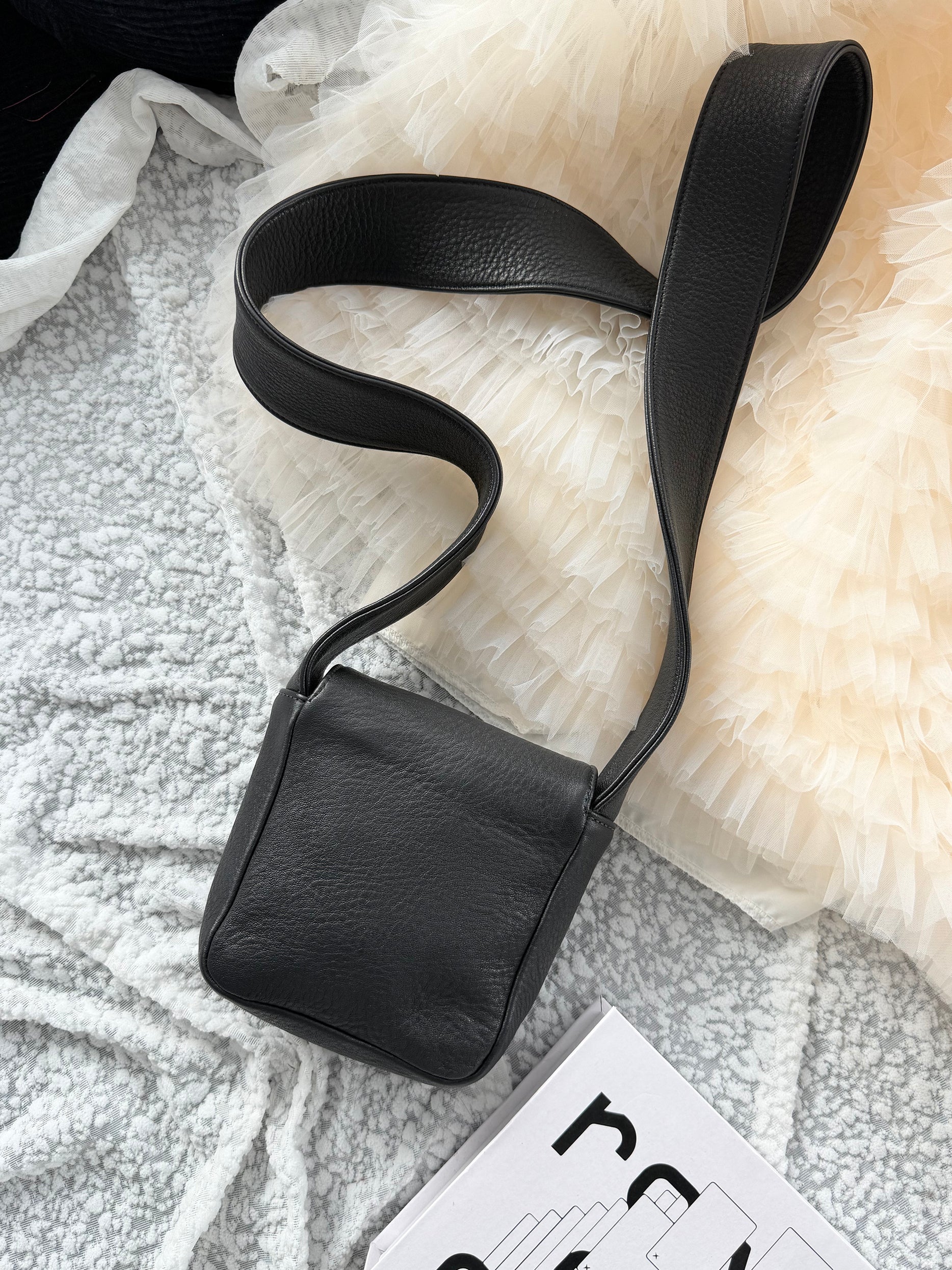 Chrome Hearts Black Silver Cowhide Tofu Shoulder Bag with Wide Strap