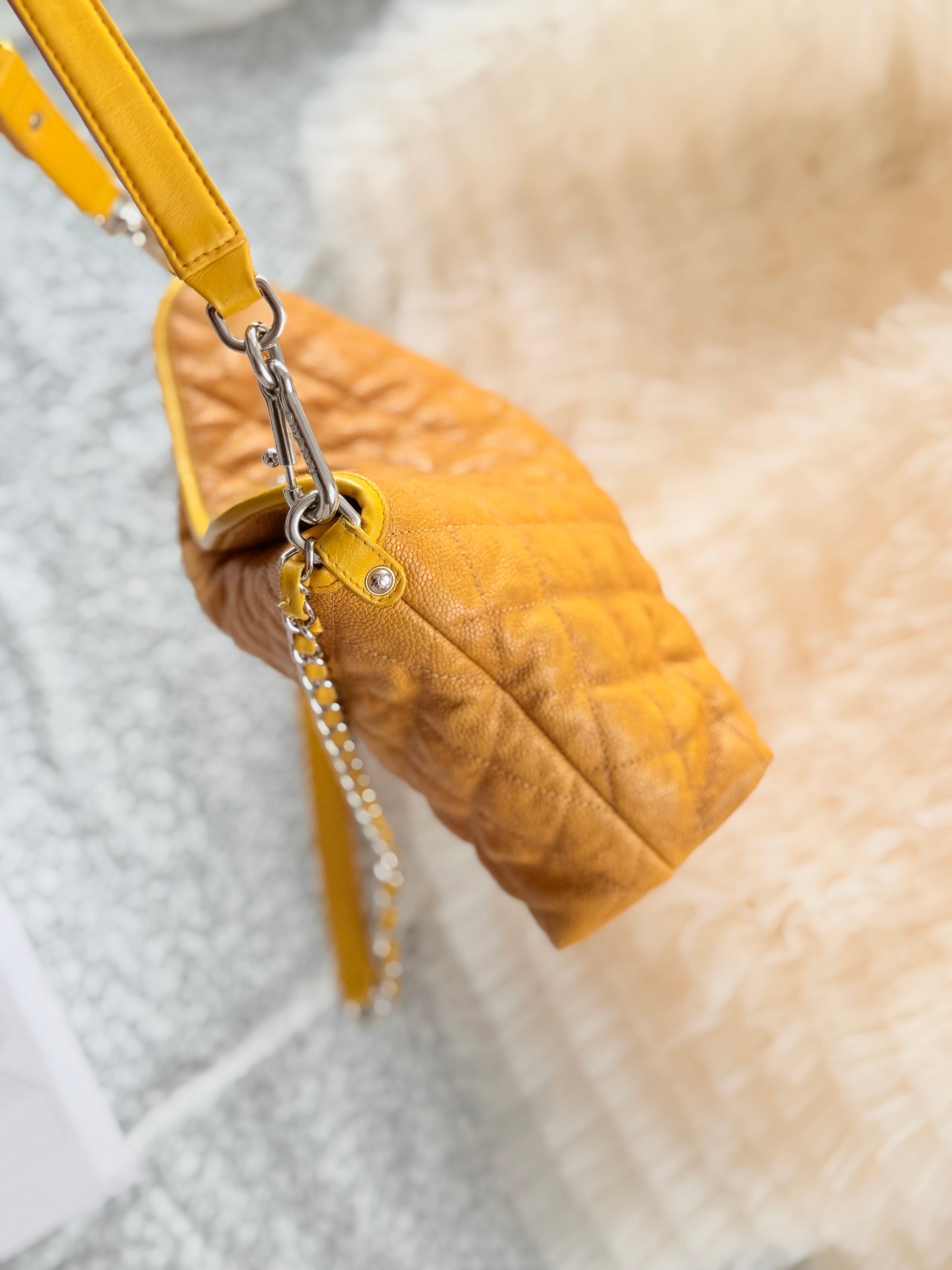 Chanel Vintage Baby Yellow Top Handle & Shoulder Bag