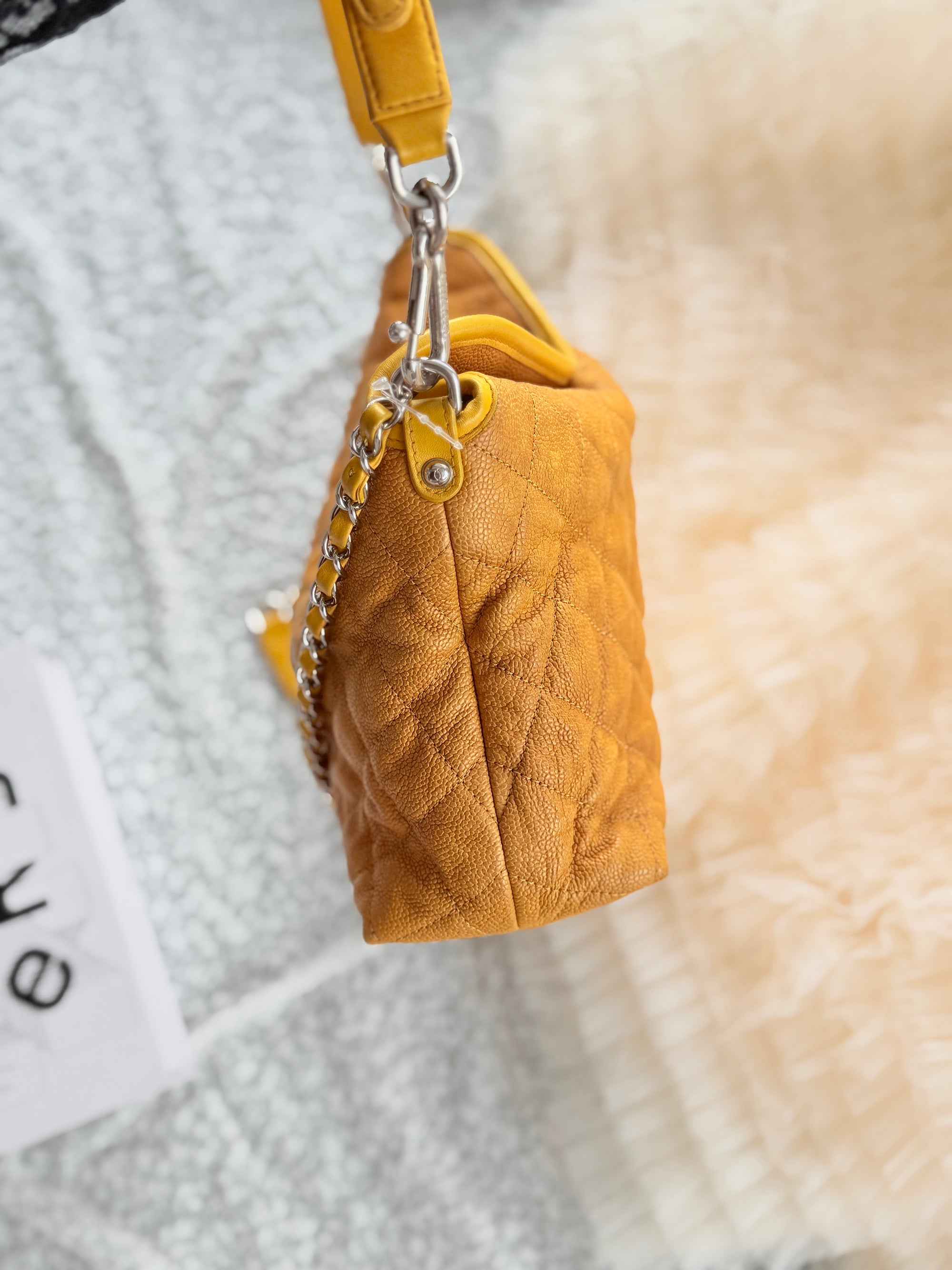 Chanel Vintage Baby Yellow Top Handle & Shoulder Bag