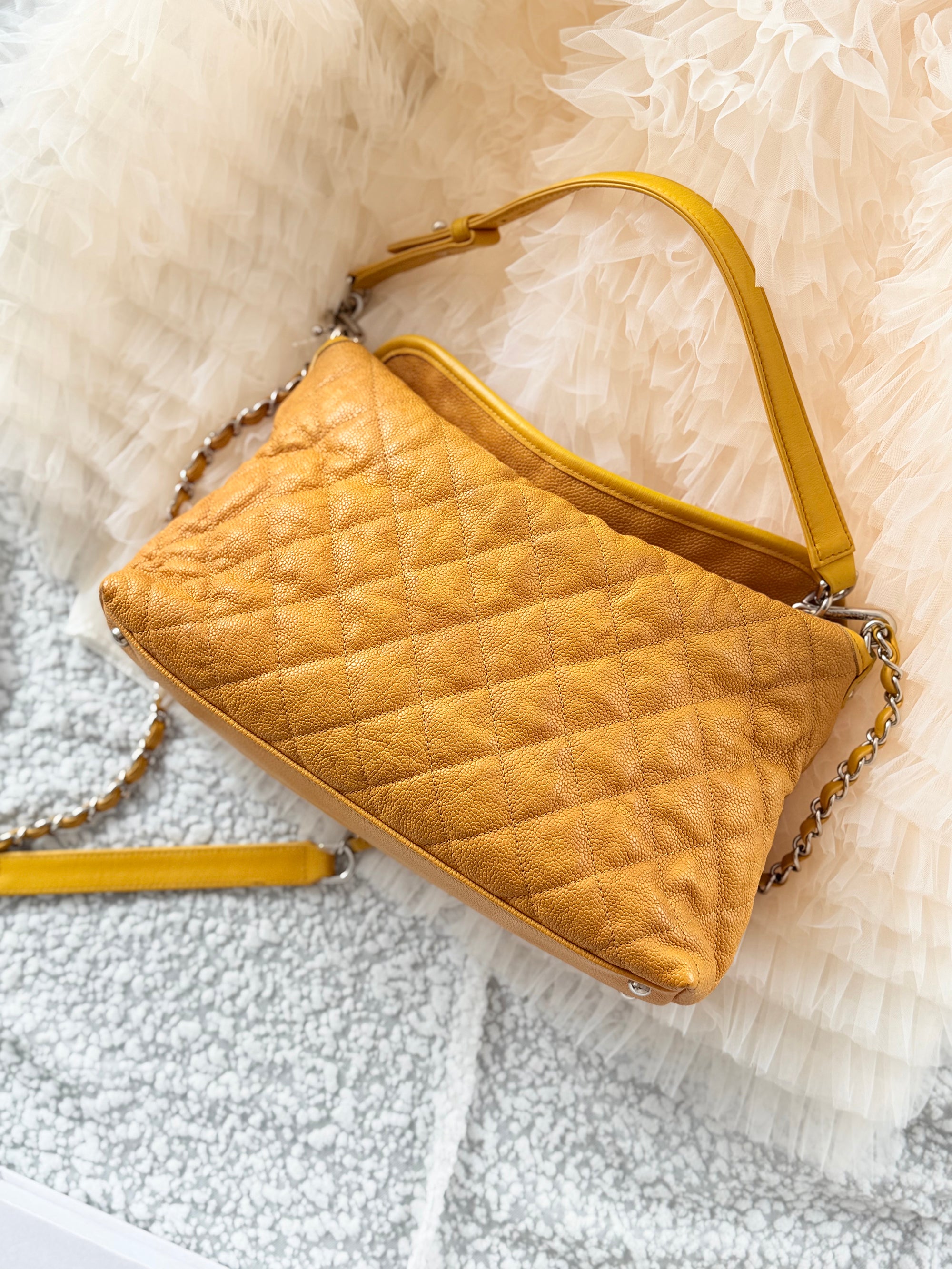 Chanel Vintage Baby Yellow Top Handle & Shoulder Bag