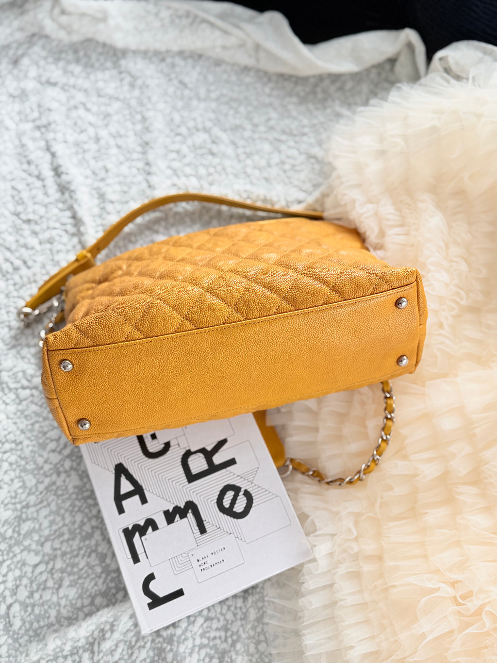 Chanel Vintage Baby Yellow Top Handle & Shoulder Bag