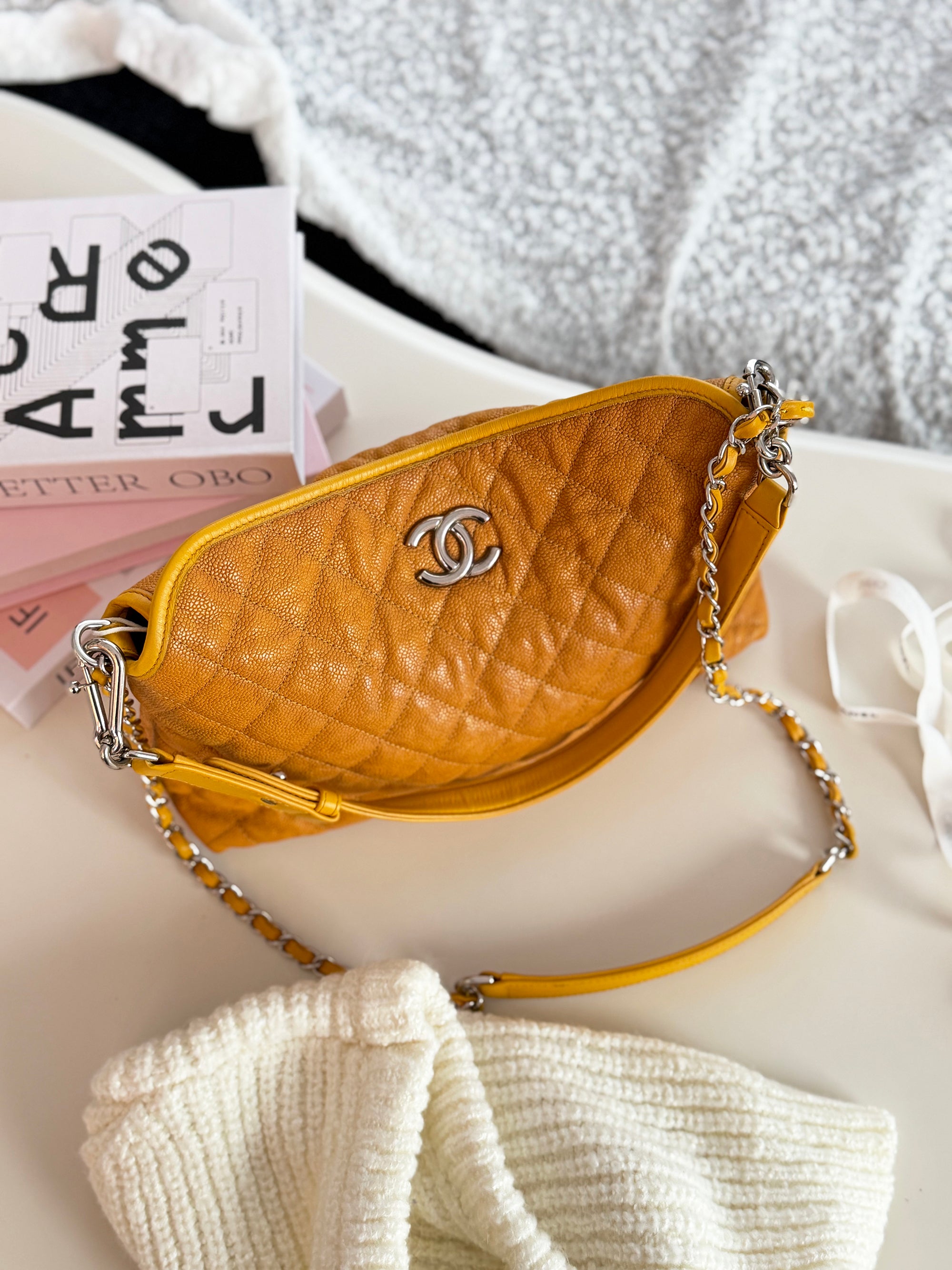 Chanel Vintage Baby Yellow Top Handle & Shoulder Bag