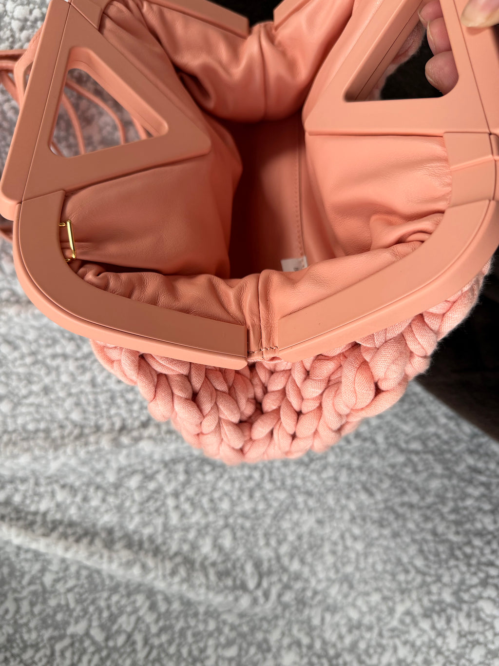 Bottega Veneta Pink Knitted Shoulder Bag with Acrylic Handles