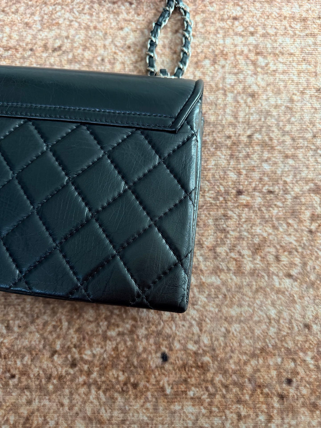 Chanel Vintage Calfskin Shoulder Bag with Black and Silver Enamel Clasp
