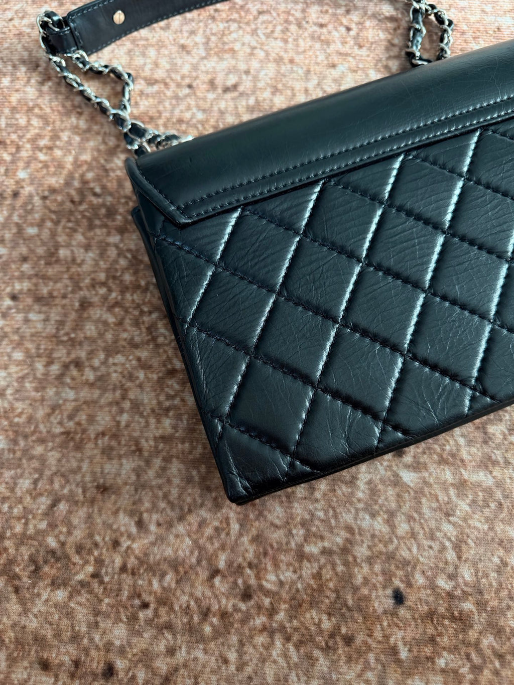 Chanel Vintage Calfskin Shoulder Bag with Black and Silver Enamel Clasp
