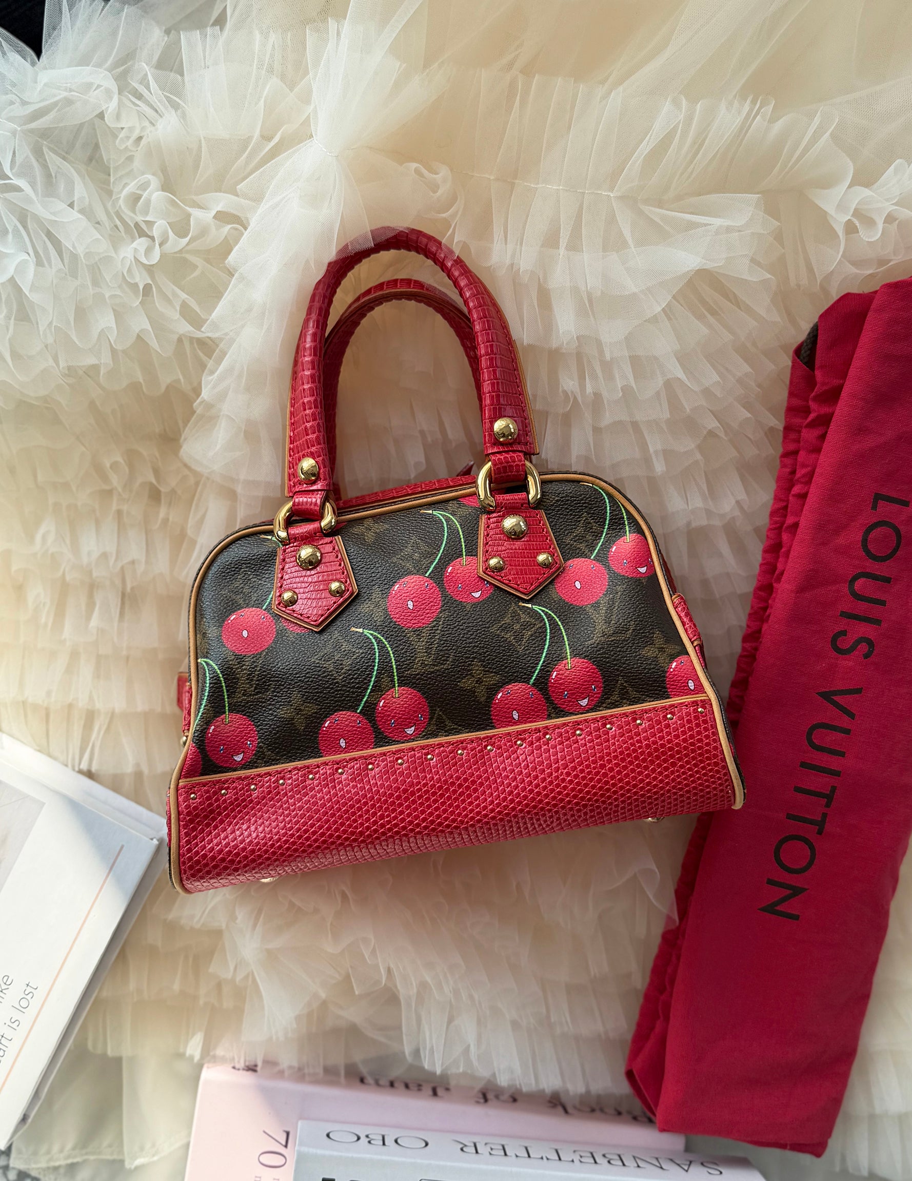 LOUIS VUITTON Takashi Murakami Series Classic Cherry Lizard Handbag
