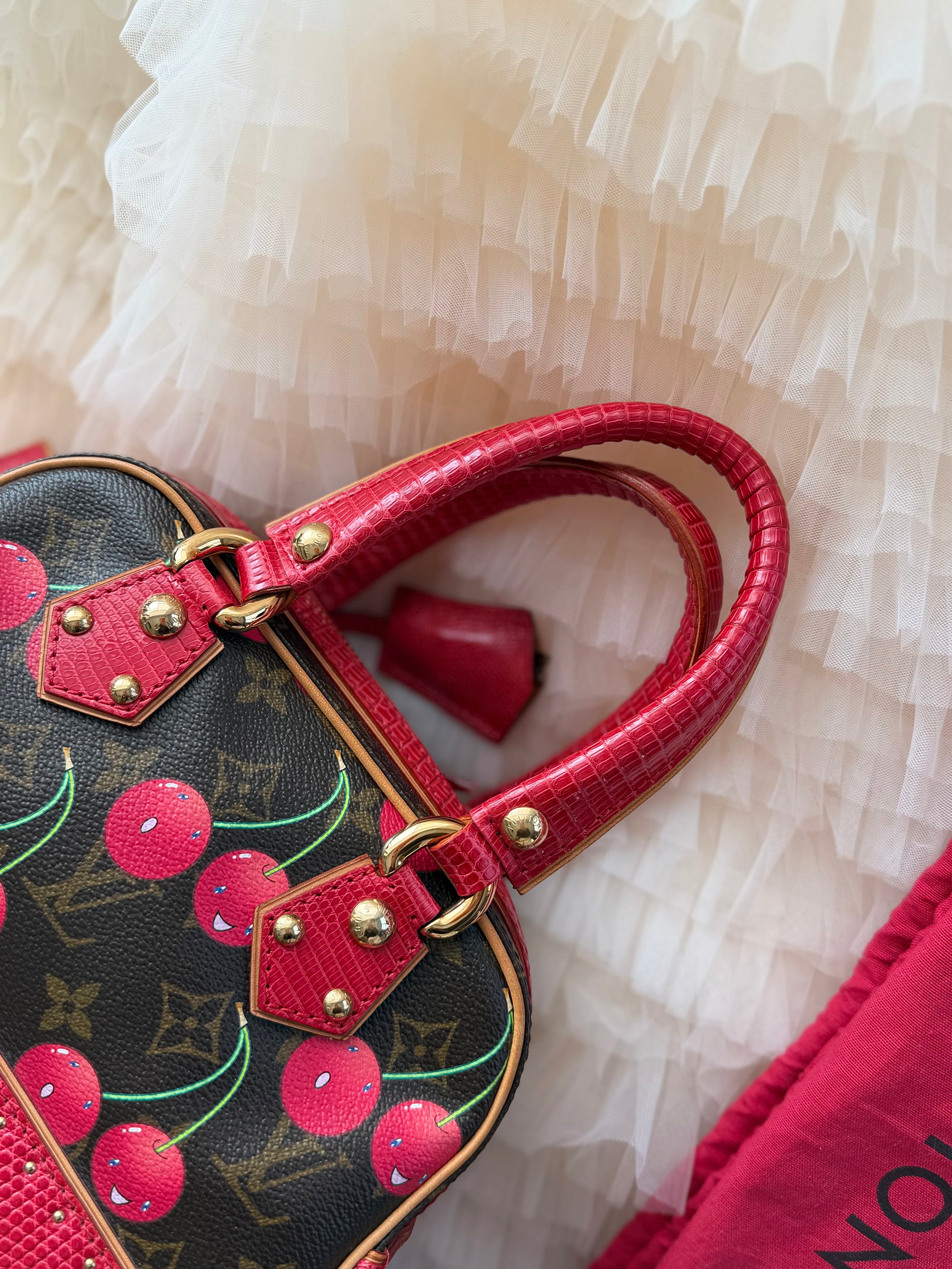 LOUIS VUITTON Takashi Murakami Series Classic Cherry Lizard Handbag