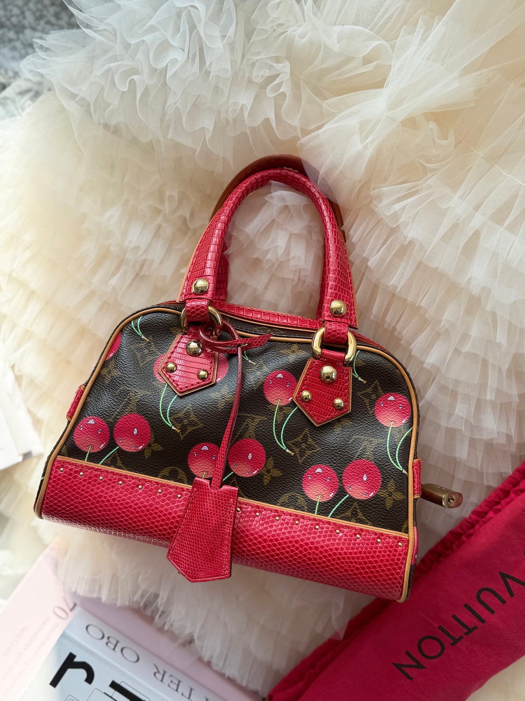 LOUIS VUITTON Takashi Murakami Series Classic Cherry Lizard Handbag