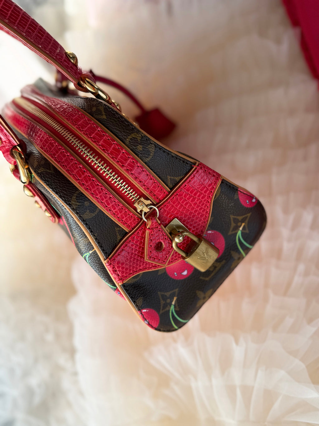 LOUIS VUITTON Takashi Murakami Series Classic Cherry Lizard Handbag