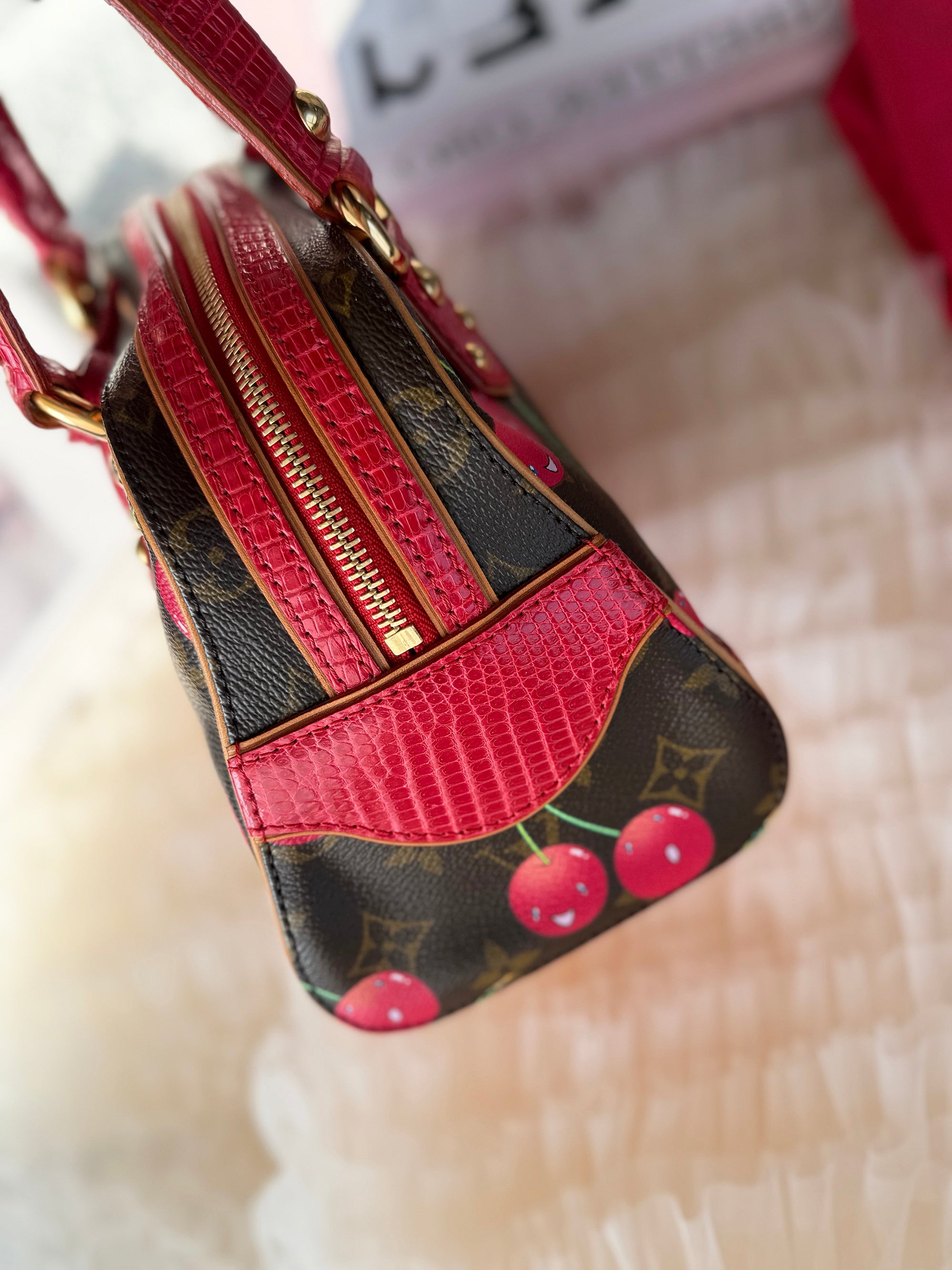 LOUIS VUITTON Takashi Murakami Series Classic Cherry Lizard Handbag