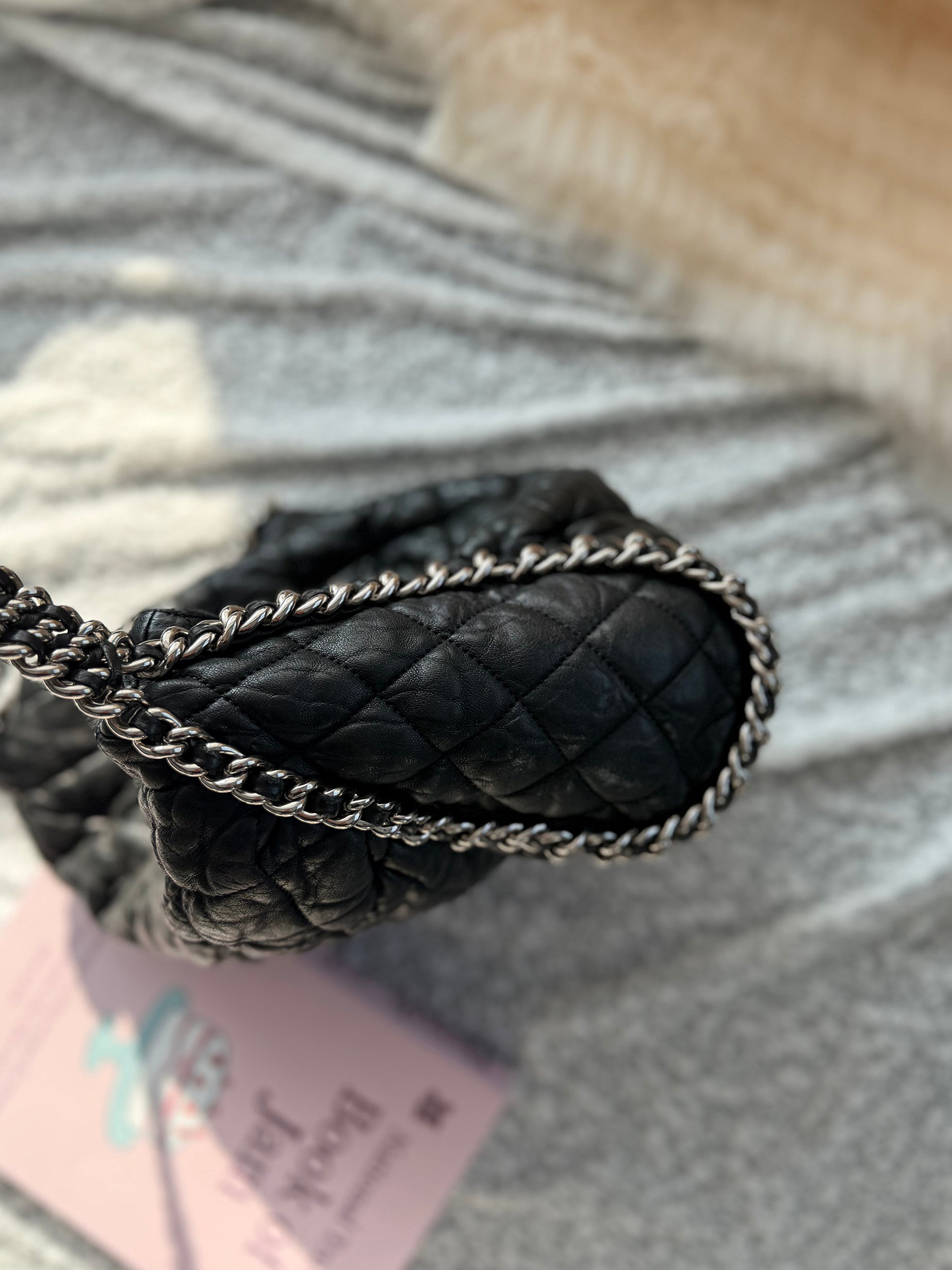 Chanel Black Silver-Trimmed Shoulder Bag with Silver Clasp