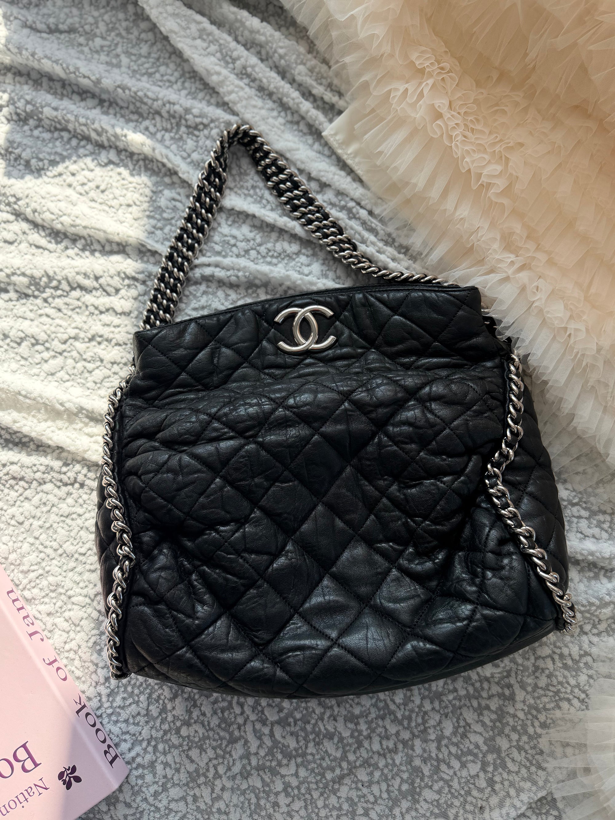 Chanel Black Silver-Trimmed Shoulder Bag with Silver Clasp