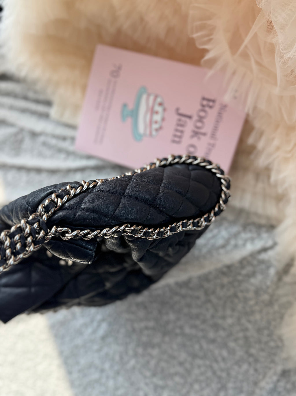 Chanel Blue Silver-Trimmed Shoulder Bag with Silver Clasp