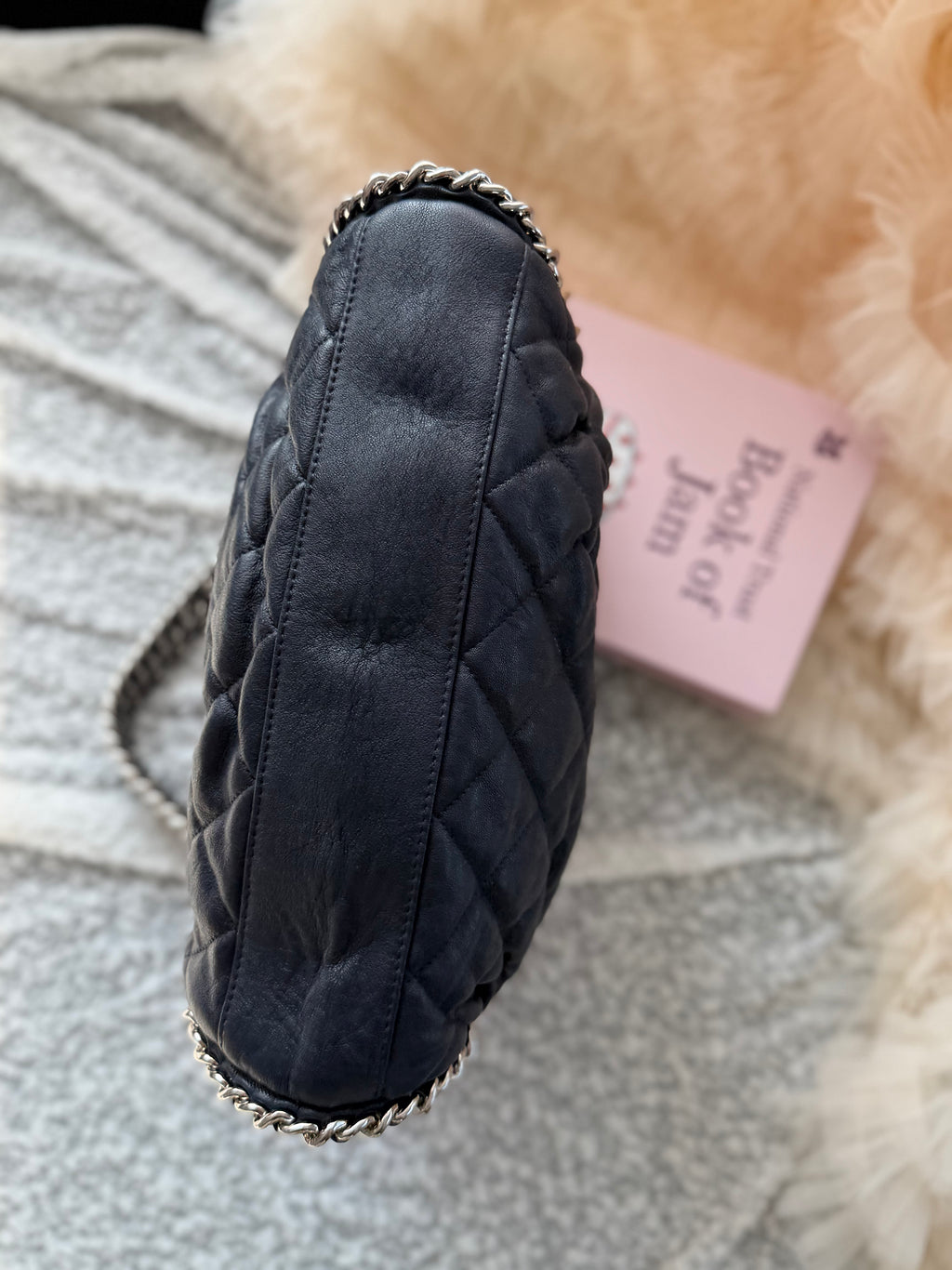 Chanel Blue Silver-Trimmed Shoulder Bag with Silver Clasp