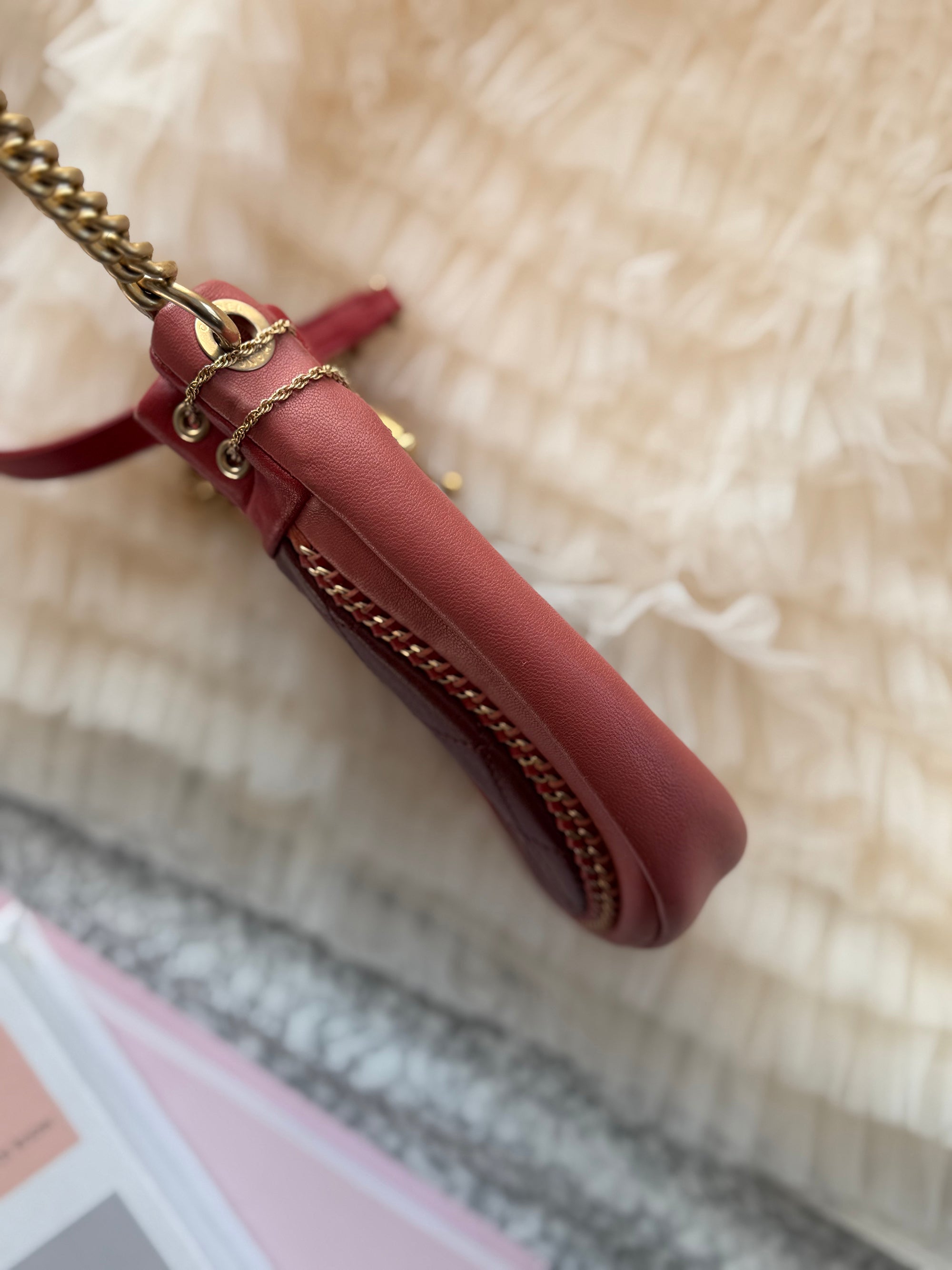 Chanel Red Calfskin Color-Block Chain Shoulder & Crossbody Bag