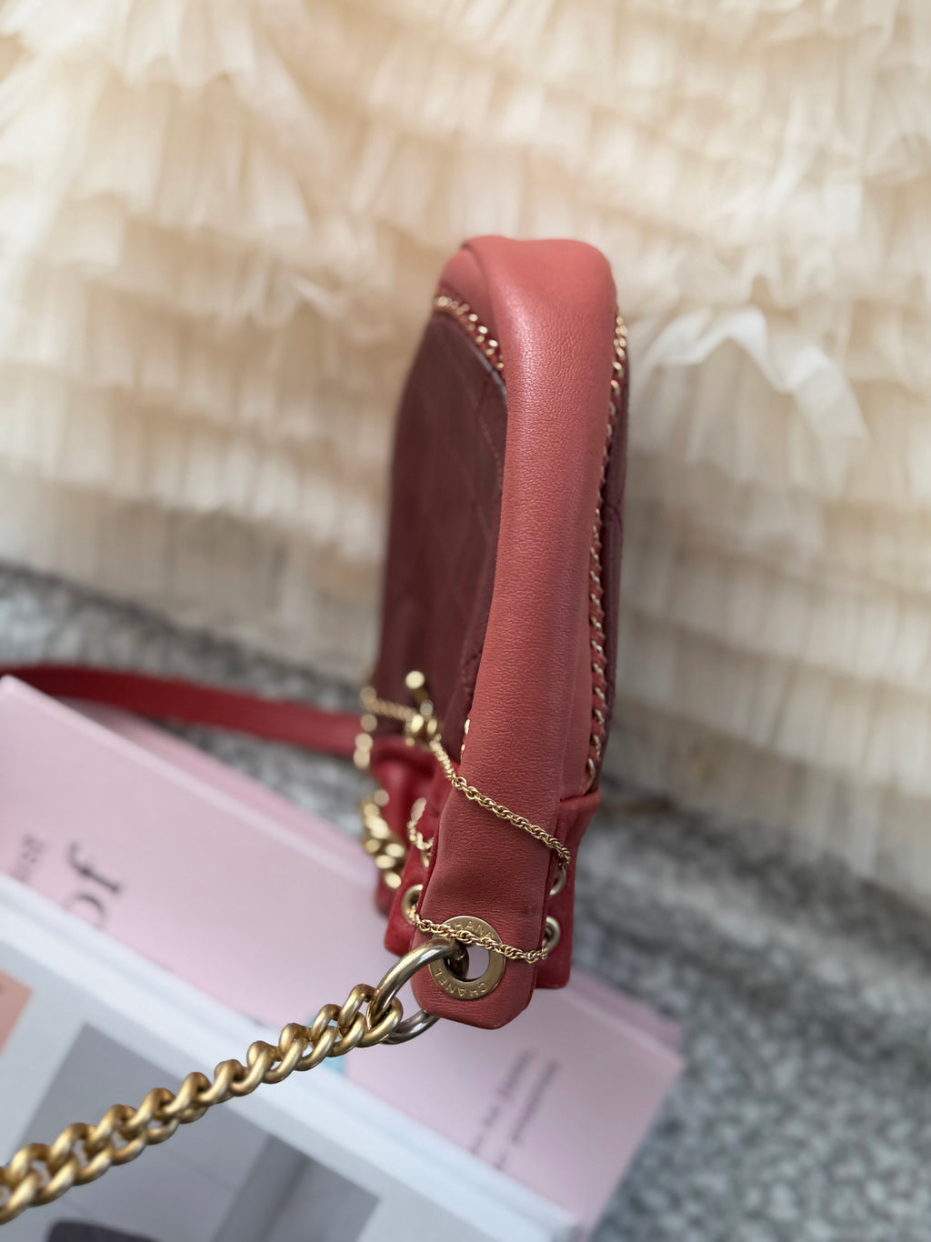Chanel Red Calfskin Color-Block Chain Shoulder & Crossbody Bag