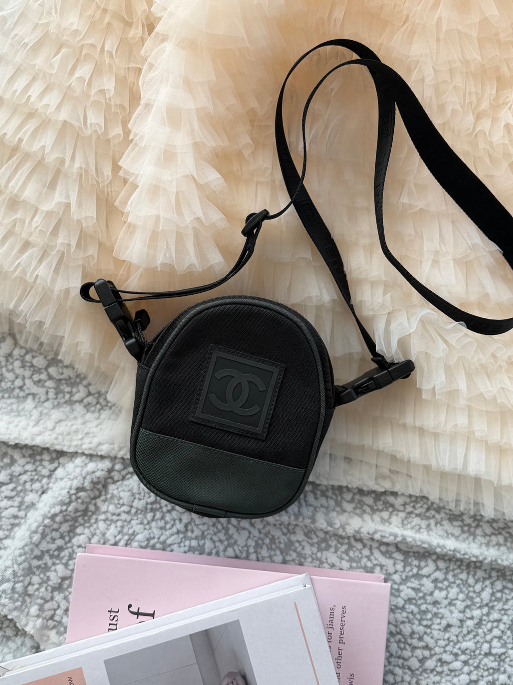 Chanel Vintage Sports Line Square-Logo Shoulder Bag with Adjustable Strap