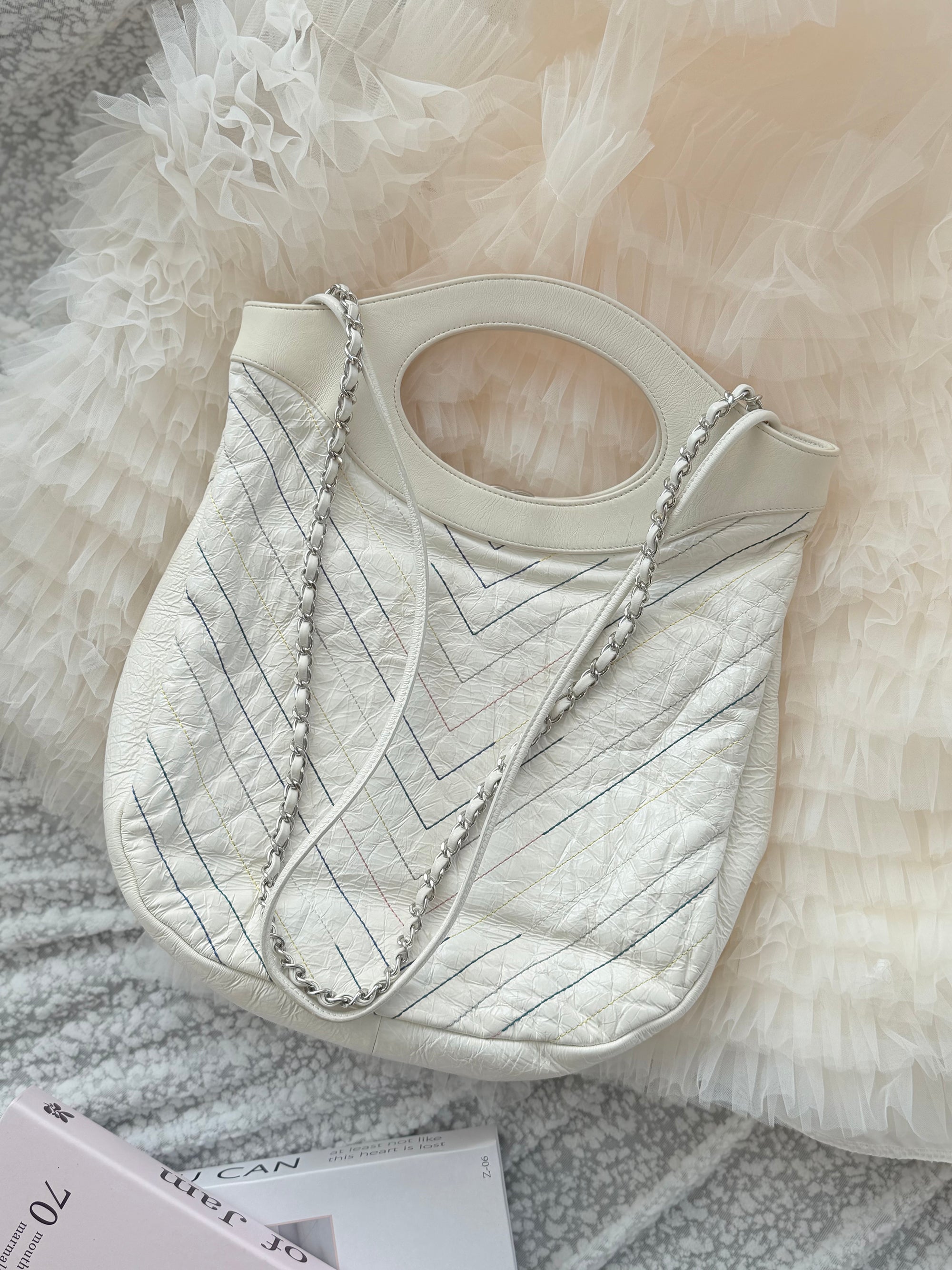 Chanel Vintage 31 Bag in White with Colorful Stitching