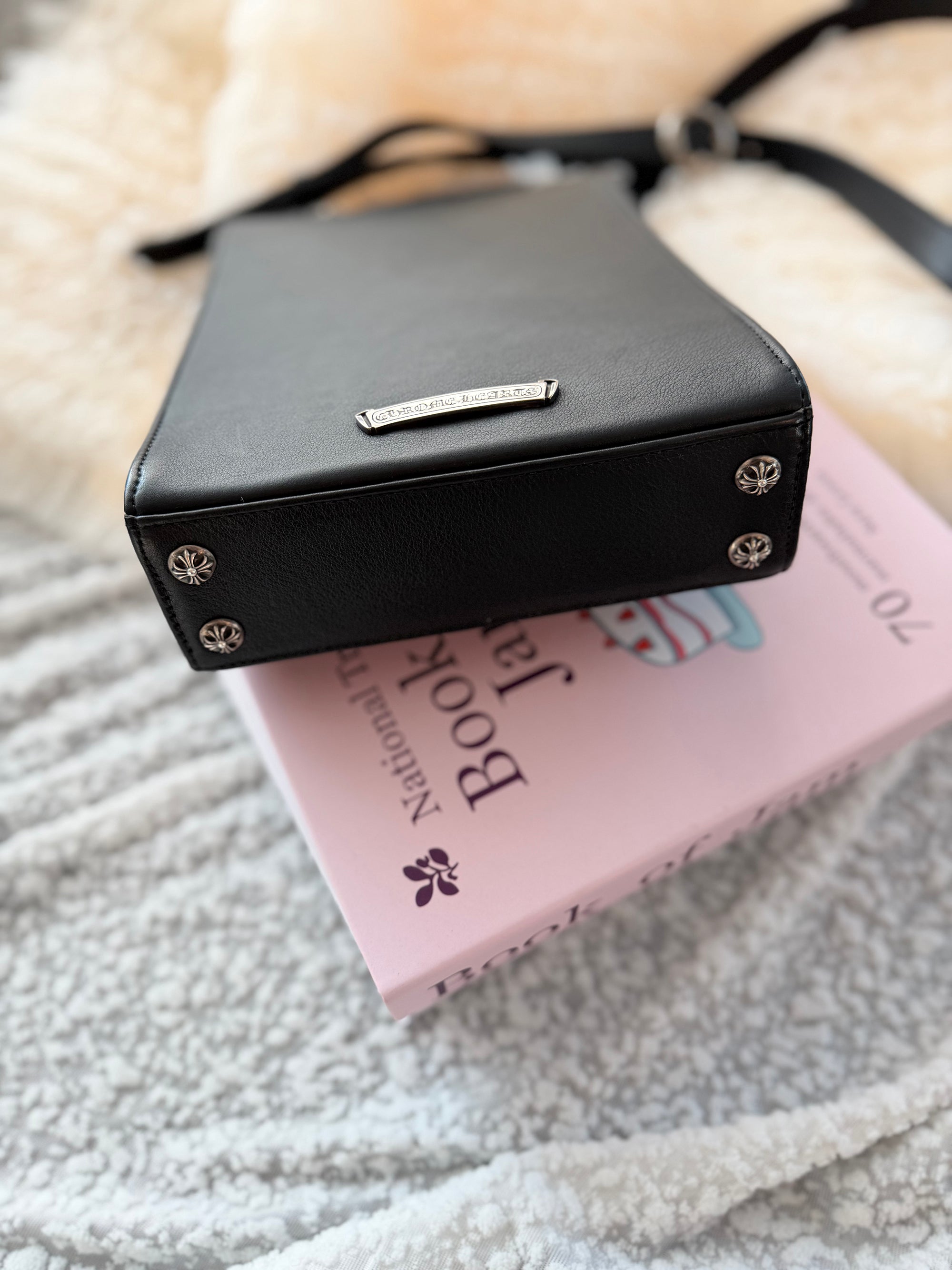 Chrome Hearts Calfskin Shoulder Bag in Black and Silver