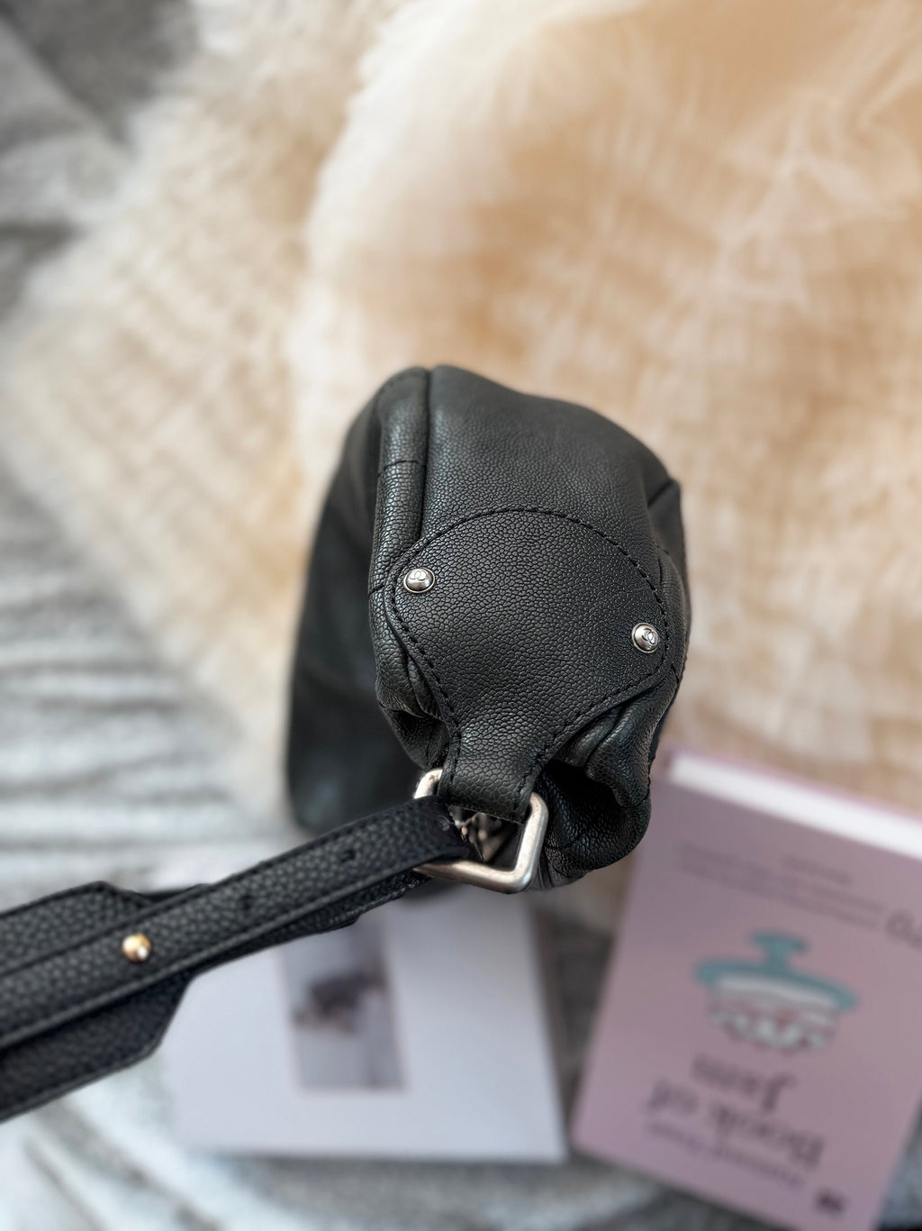 Chanel Vintage Black-and-Silver Shoulder Bag, with a complimentary replacement shoulder strap included.