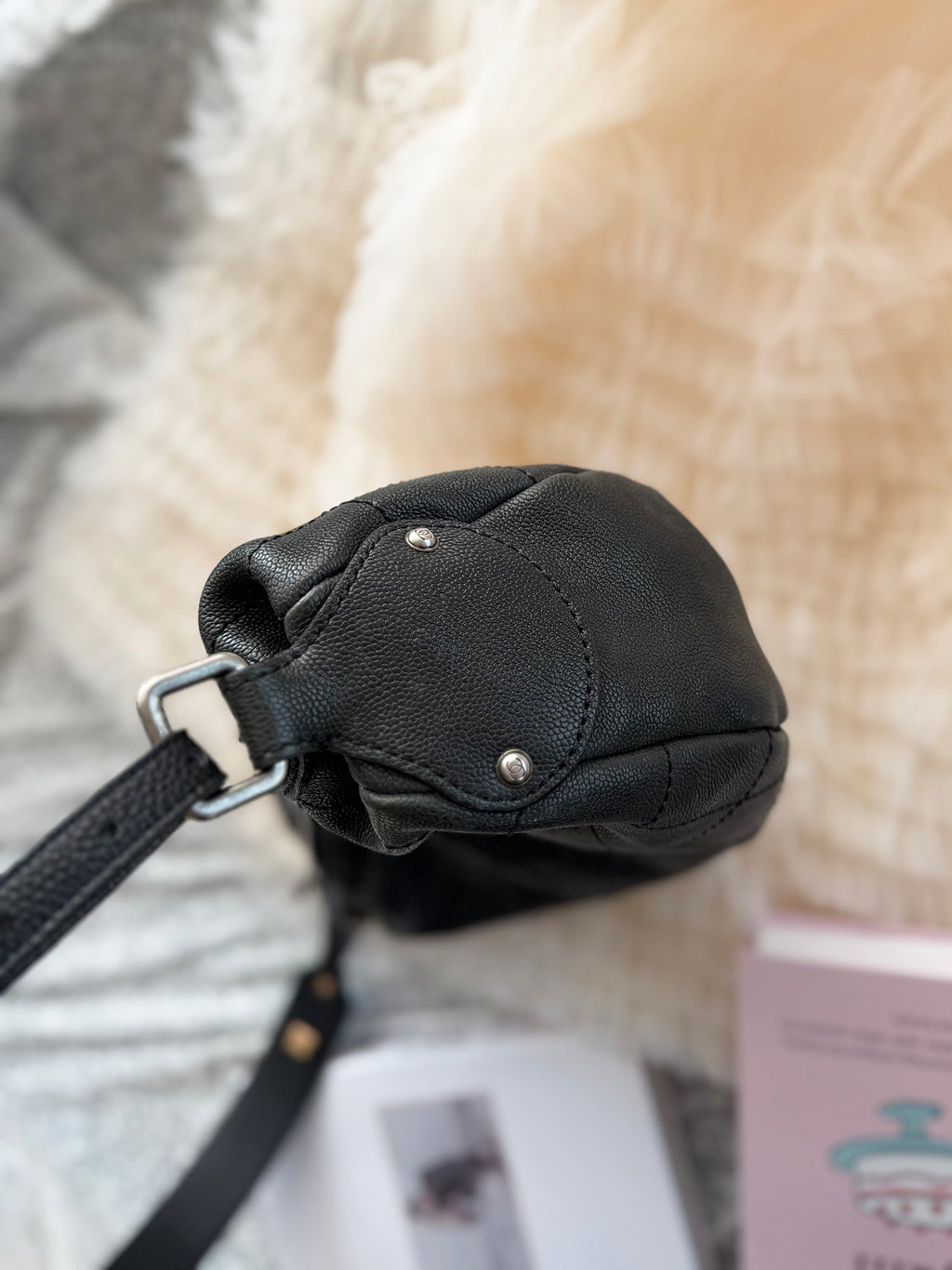 Chanel Vintage Black-and-Silver Shoulder Bag, with a complimentary replacement shoulder strap included.