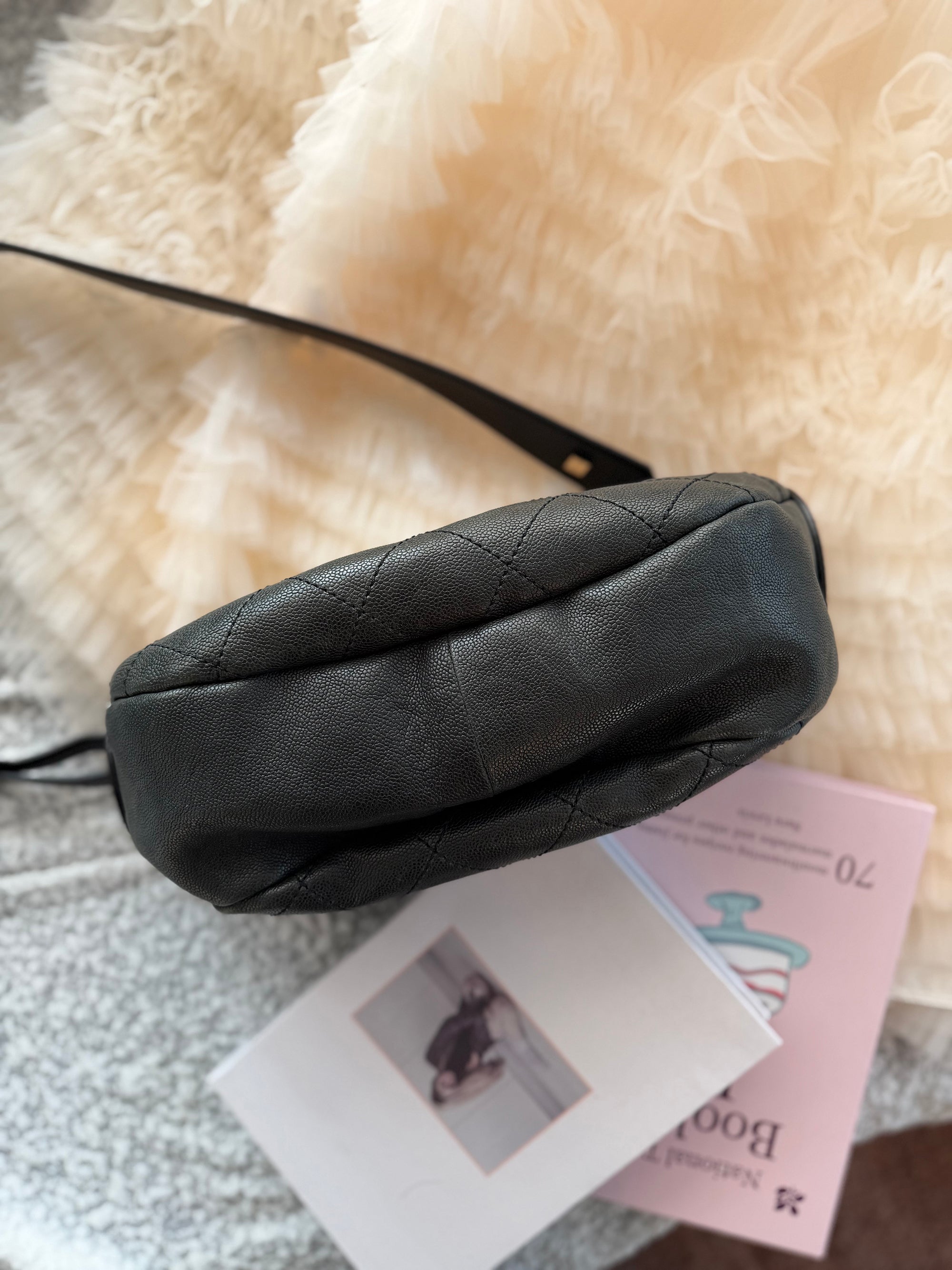 Chanel Vintage Black-and-Silver Shoulder Bag, with a complimentary replacement shoulder strap included.