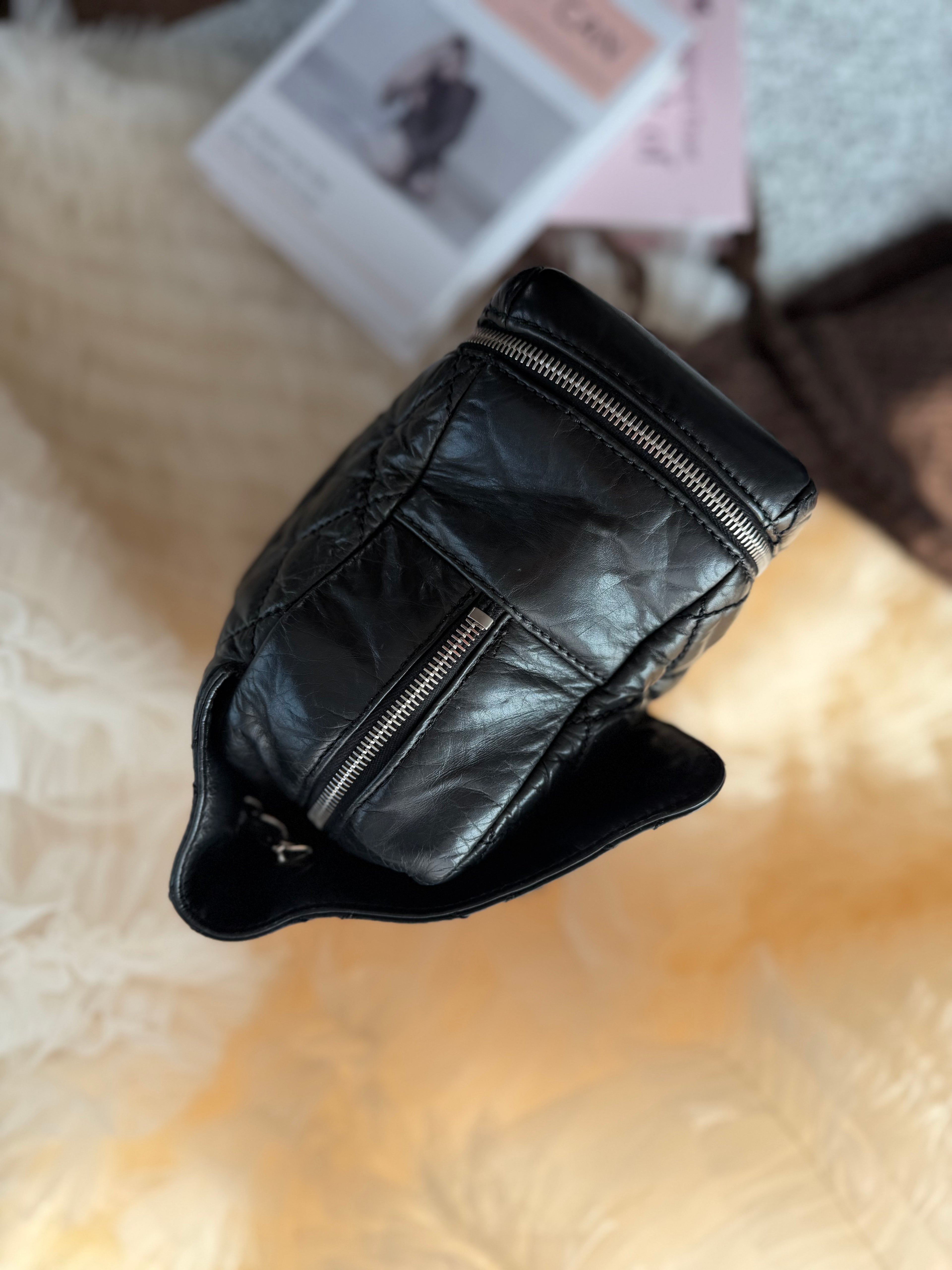 Chanel Vintage Cowhide Black & Silver Shoulder Crossbody Bag with Zipper Compartment at the Bottom