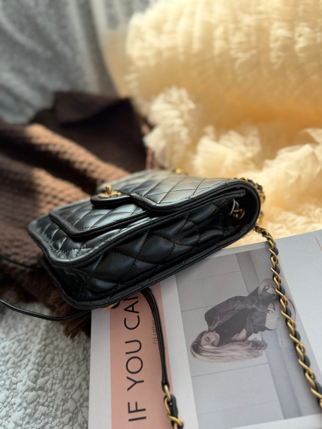 Chanel Black & Gold Cowhide Chain Backpack