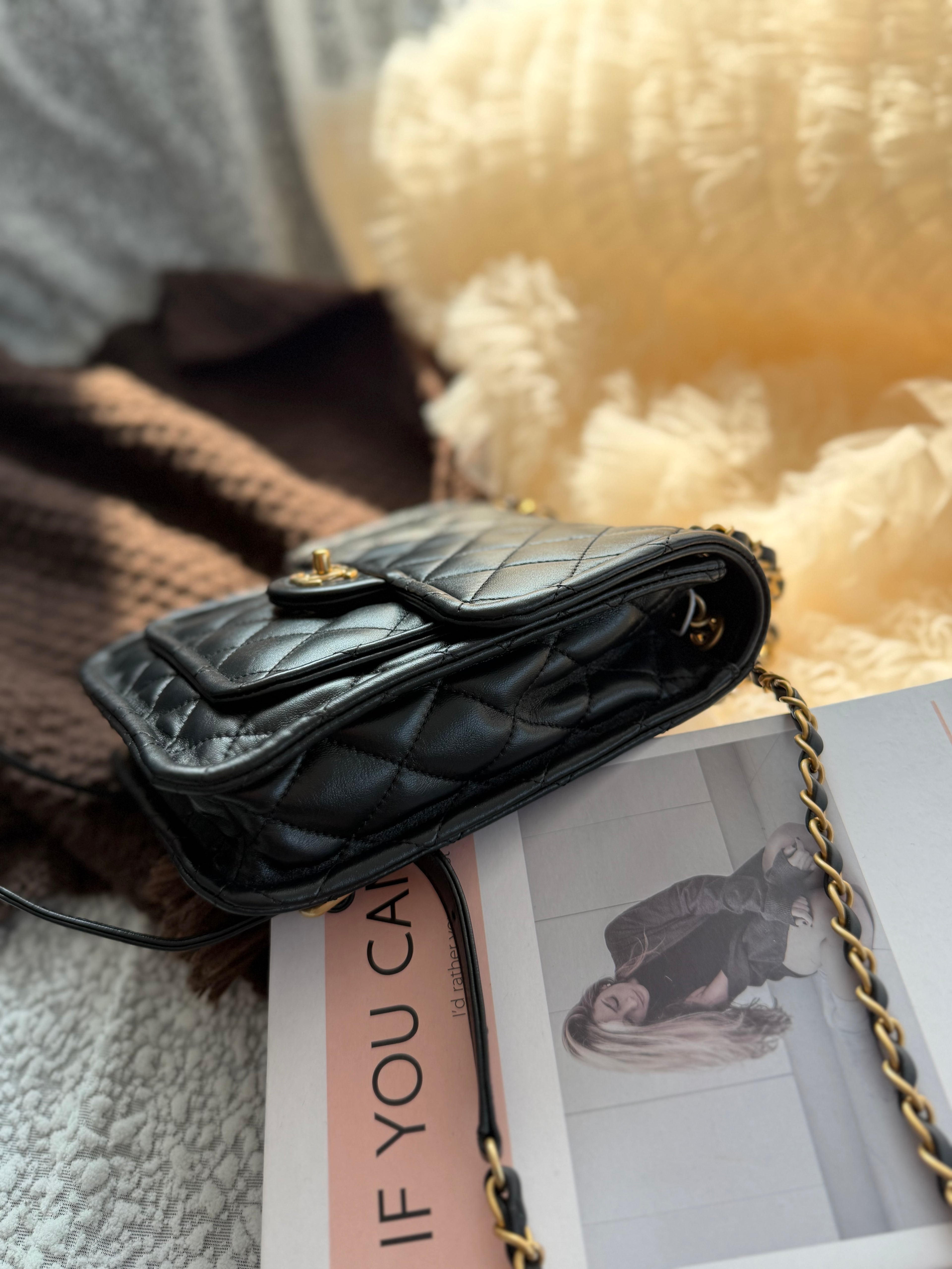Chanel Black & Gold Cowhide Chain Backpack