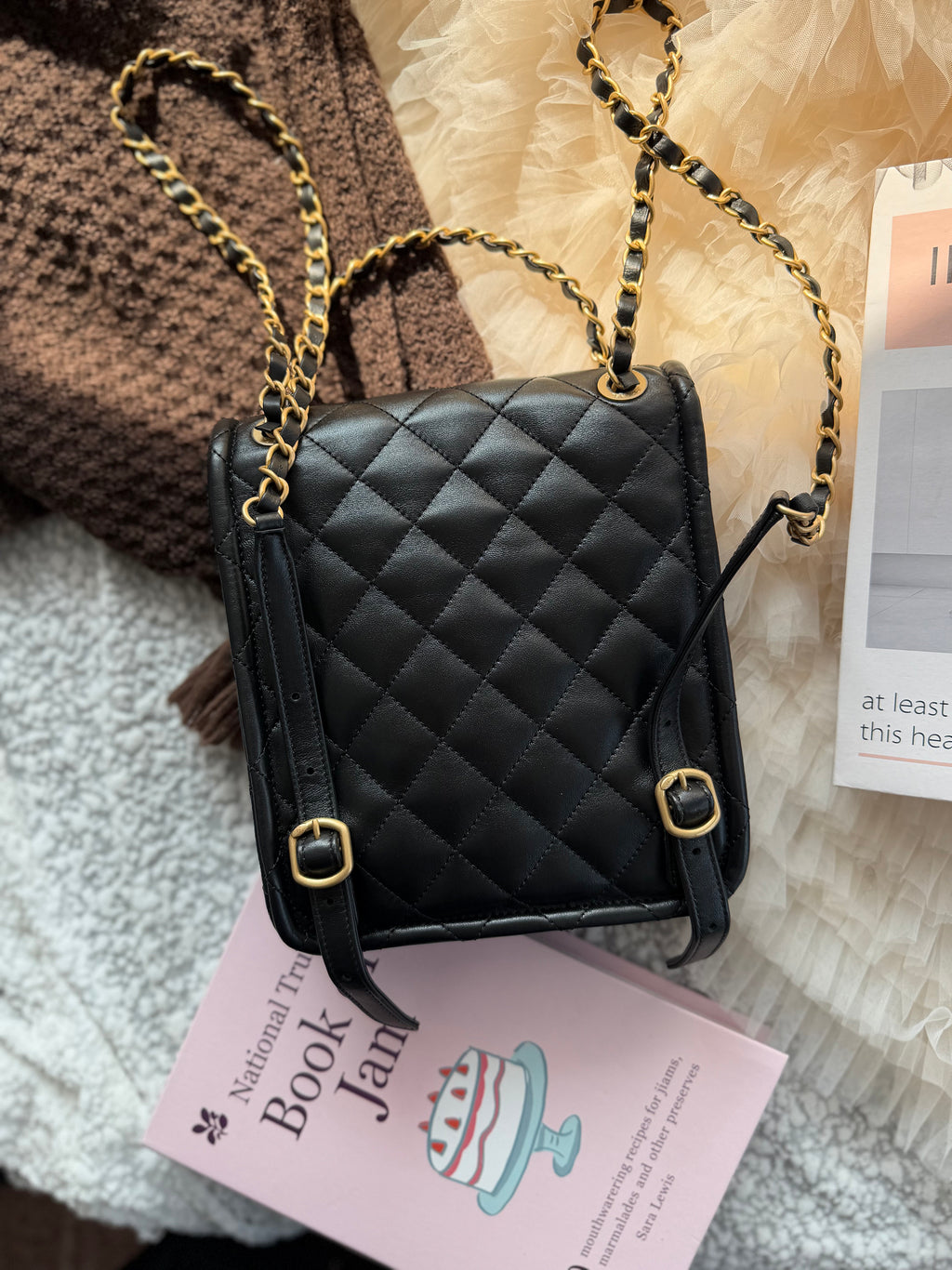 Chanel Black & Gold Cowhide Chain Backpack
