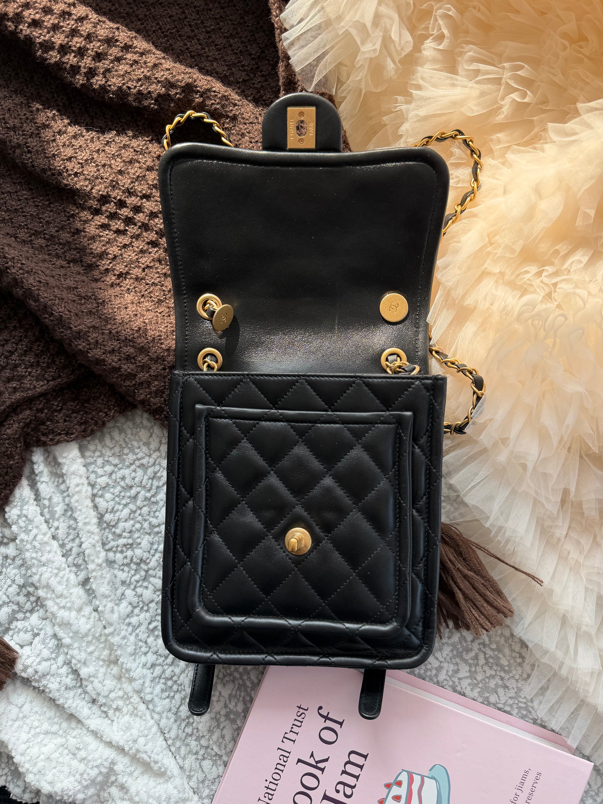 Chanel Black & Gold Cowhide Chain Backpack