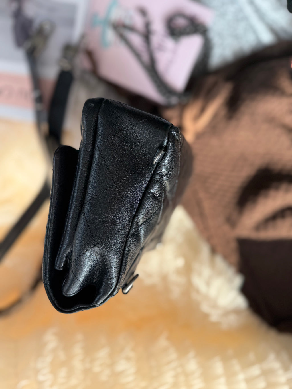 Chanel Vintage Cowhide Black & Silver Lock Double-Chain Shoulder Bag, Convertible for Shoulder & Crossbody