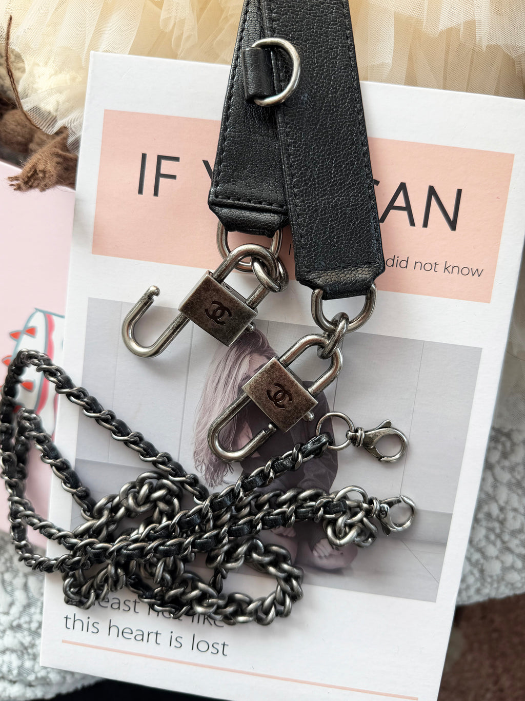 Chanel Vintage Cowhide Black & Silver Lock Double-Chain Shoulder Bag, Convertible for Shoulder & Crossbody