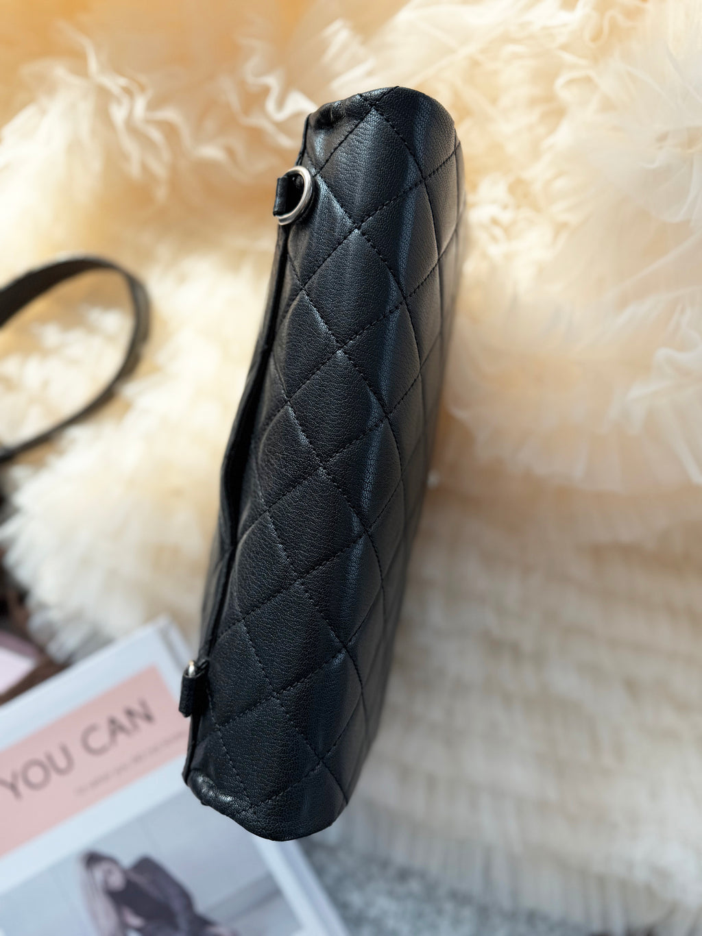 Chanel Vintage Cowhide Black & Silver Lock Double-Chain Shoulder Bag, Convertible for Shoulder & Crossbody