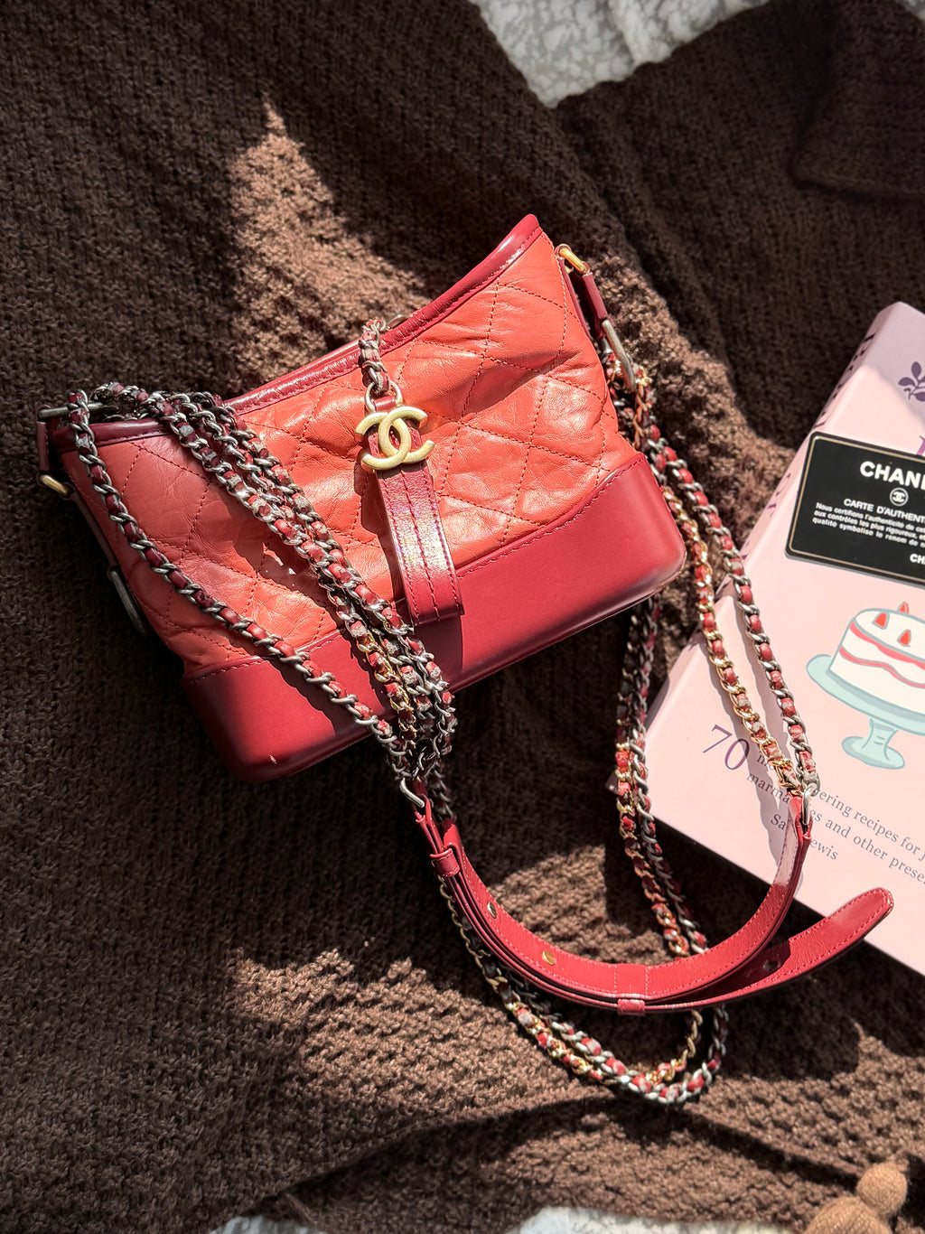 Chanel Gabrielle Hobo Bag, Red Color-block, Small Size