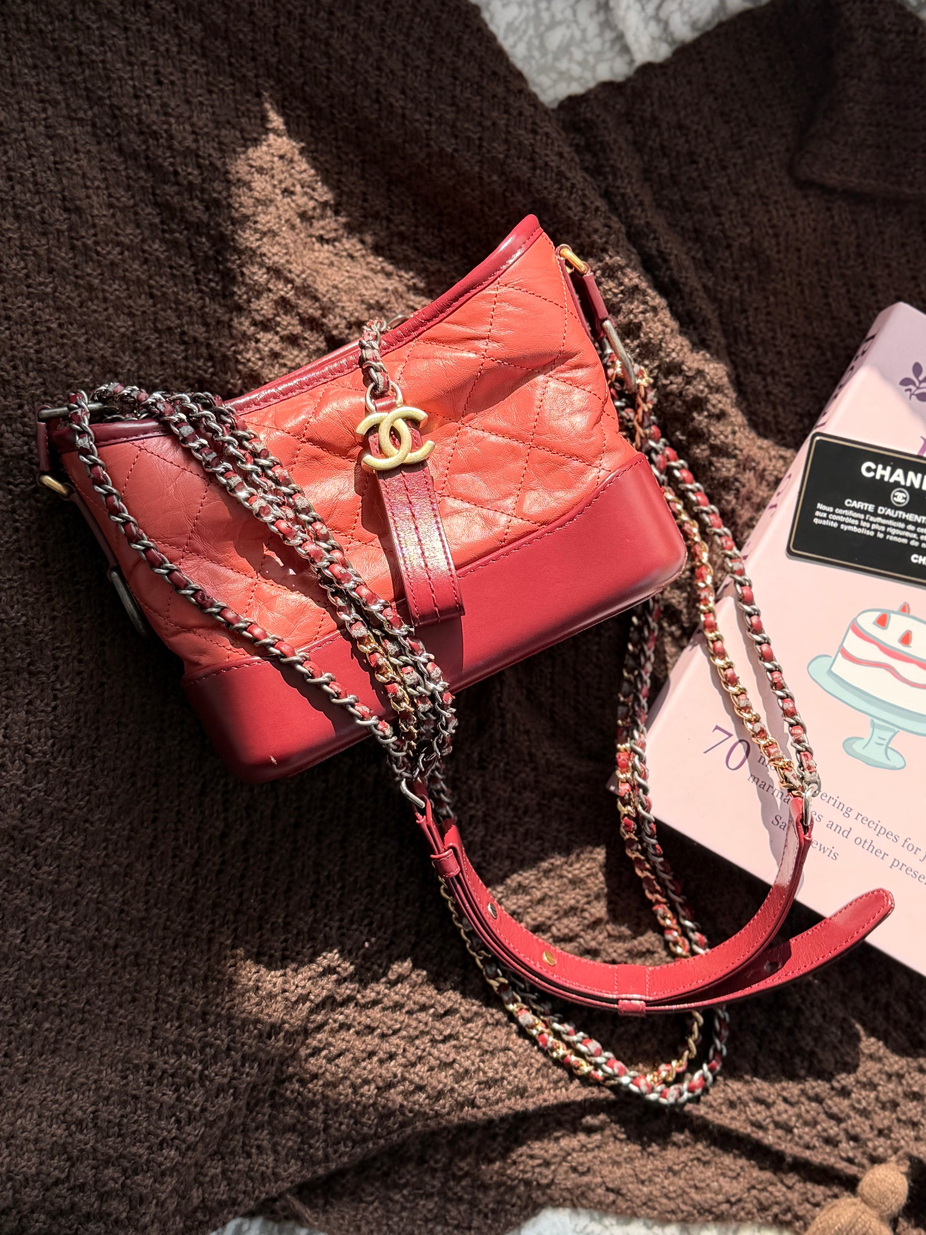 Chanel Gabrielle Hobo Bag, Red Color-block, Small Size