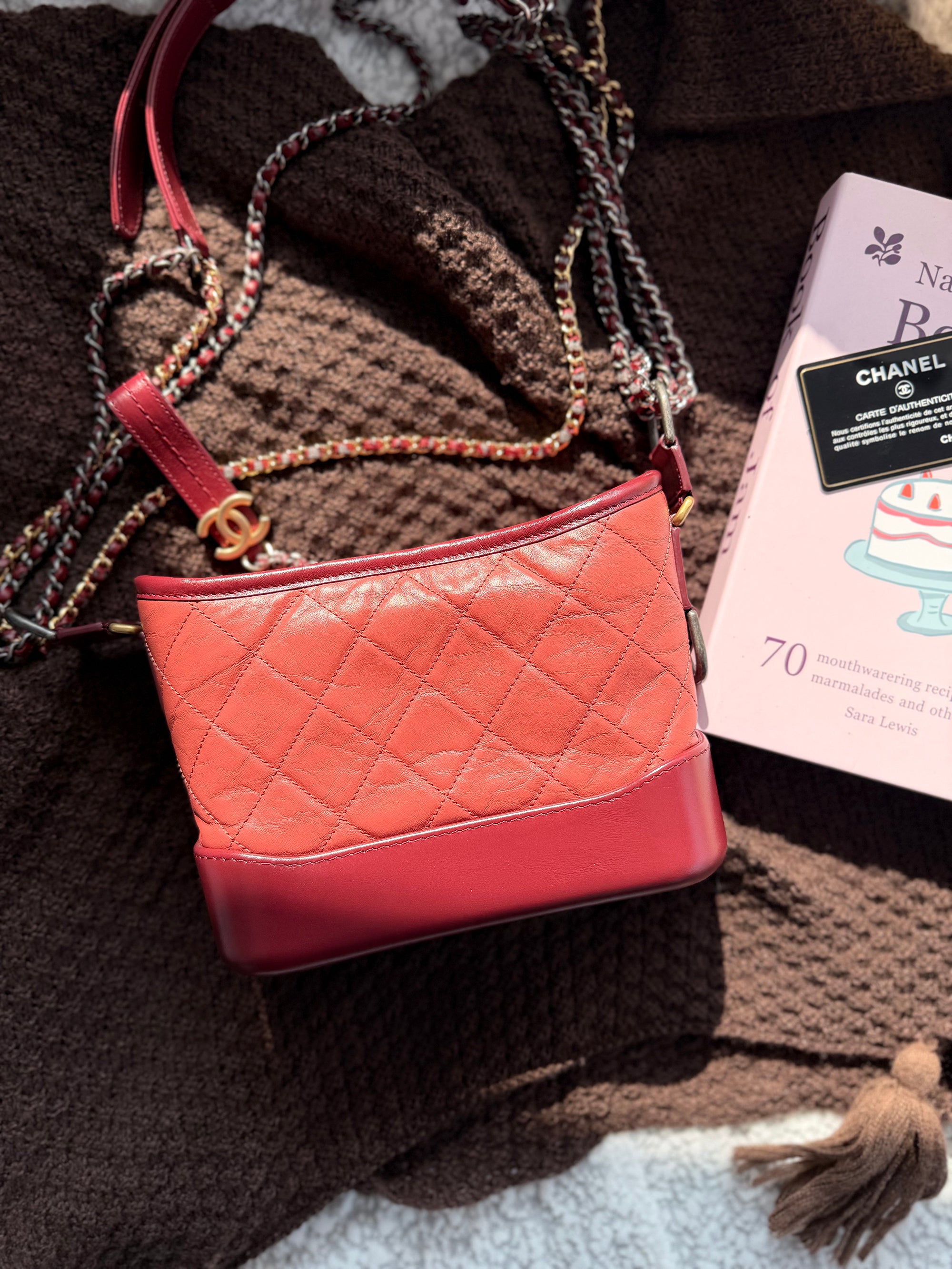 Chanel Gabrielle Hobo Bag, Red Color-block, Small Size