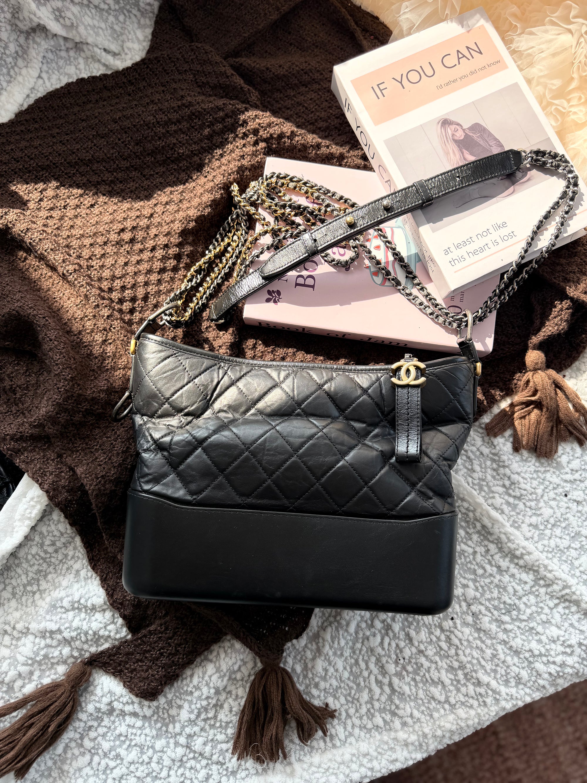 Chanel Gabrielle Hobo Bag, Red Color-block, Medium Size