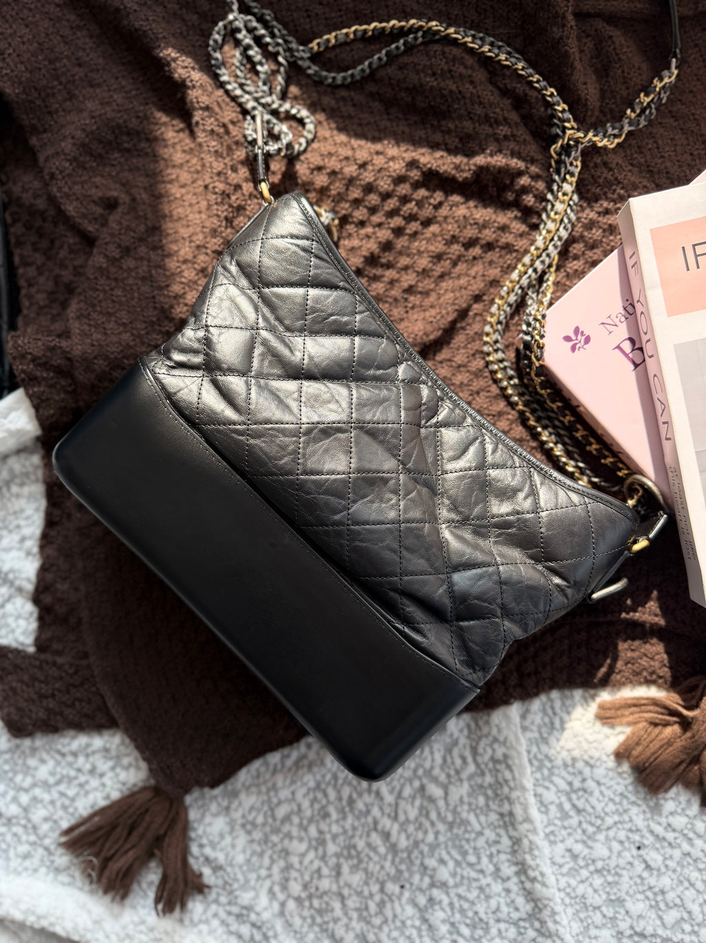 Chanel Gabrielle Hobo Bag, Red Color-block, Medium Size